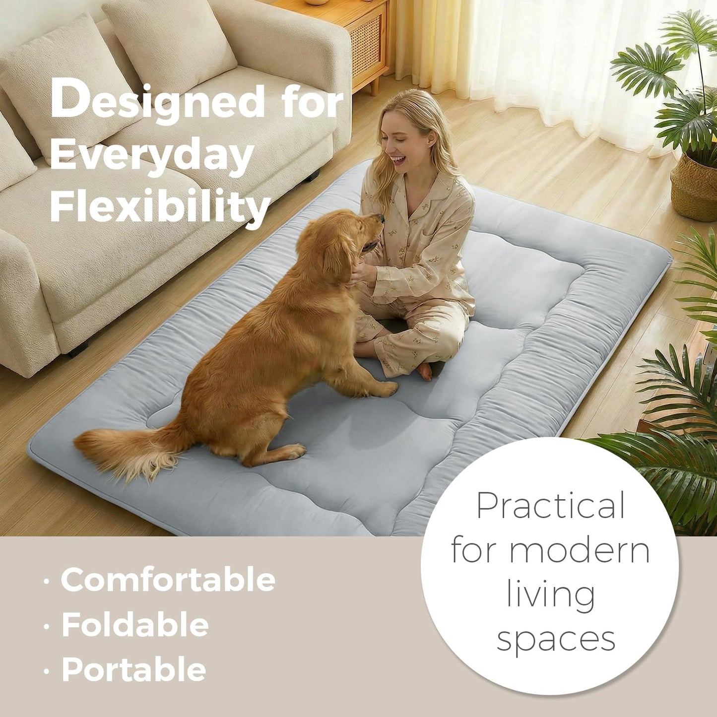 XICIKIN 2.5" Japanese Floor Mattress, Foldable Floor Mattress with Washable Cover Japanese Futon for Camping, Guest (Grey, Twin)