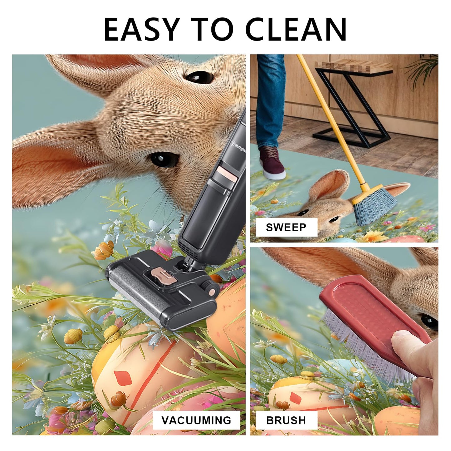 LEIWEIHOPE Runner Rug 20x47 inch, Non-Slip Waterproof Laundry Room Rug,Spring Summer Holiday Kitchen Runner with Festive Designs,Indoor Decorative Mat for Home (Rabbit, 20x47 inch)