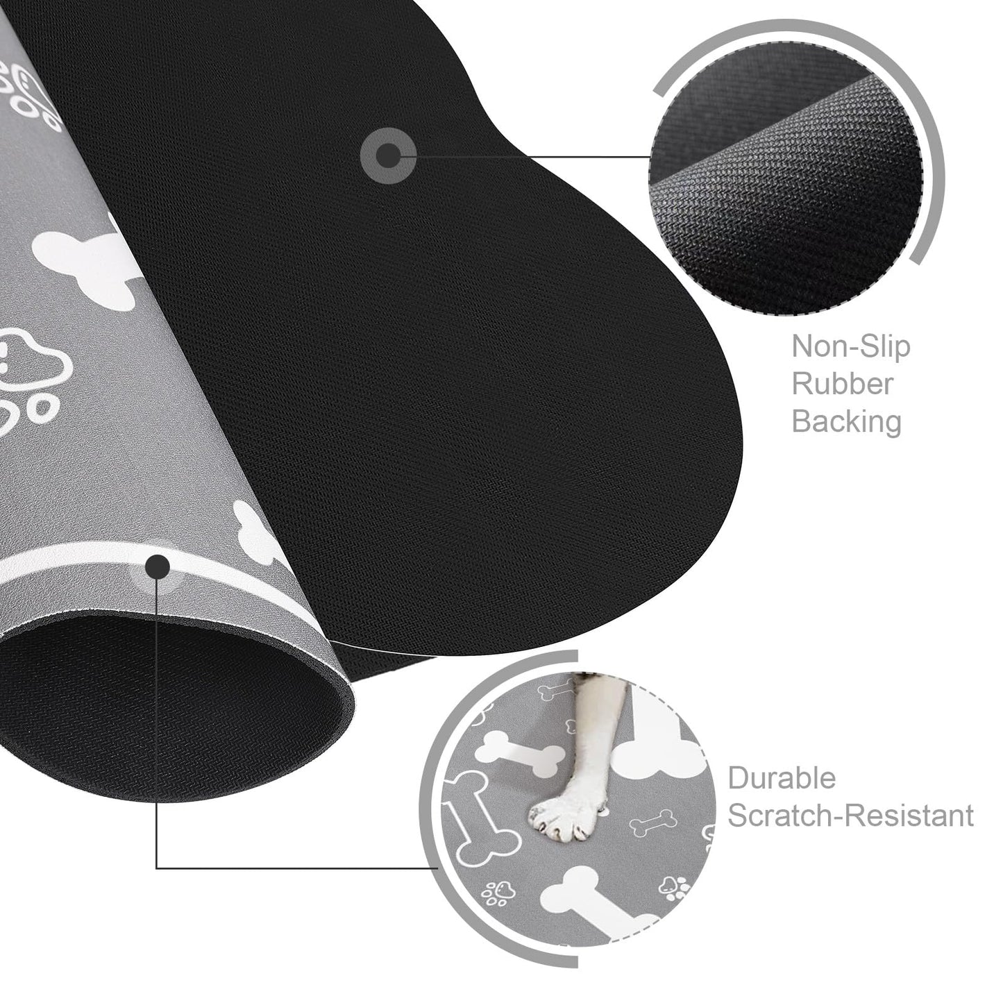 Dog Cat Food Mat,Rapid Absorbent Pet Feeding Mat, Bone Shaped Dog Placemat Water Bowl Mat with Rubber Backing,No Stains Dog Cat Food Mats Indoor, Pet Accessories Supplies 12"x18" Grey