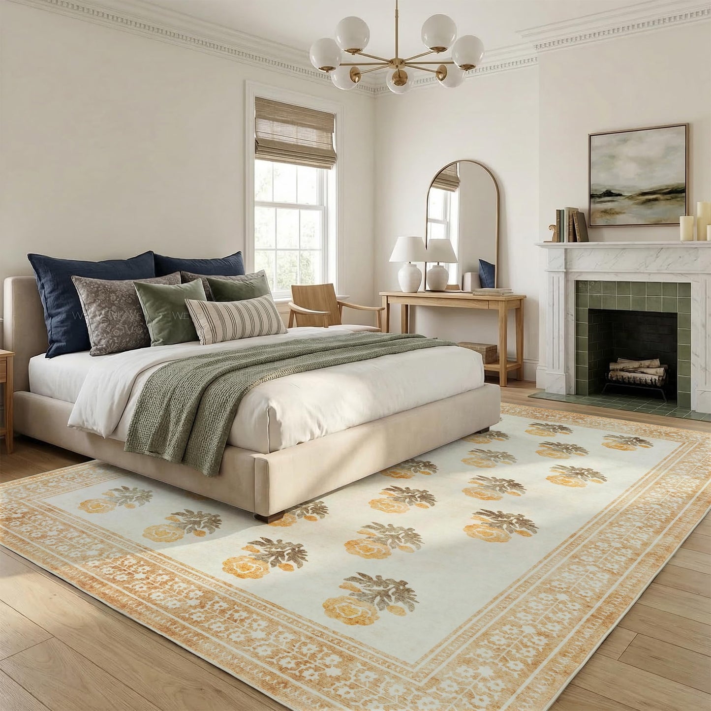 Sparkle Gaze Beige Brown Floral Living Room Rug 5x7 Area Rug - Vintage Washable Rug for Dining Room, Bedroom, Ultra Soft Low Pile Non Slip Stain Resistance Distressed Boho Farmhouse Flower Carpet