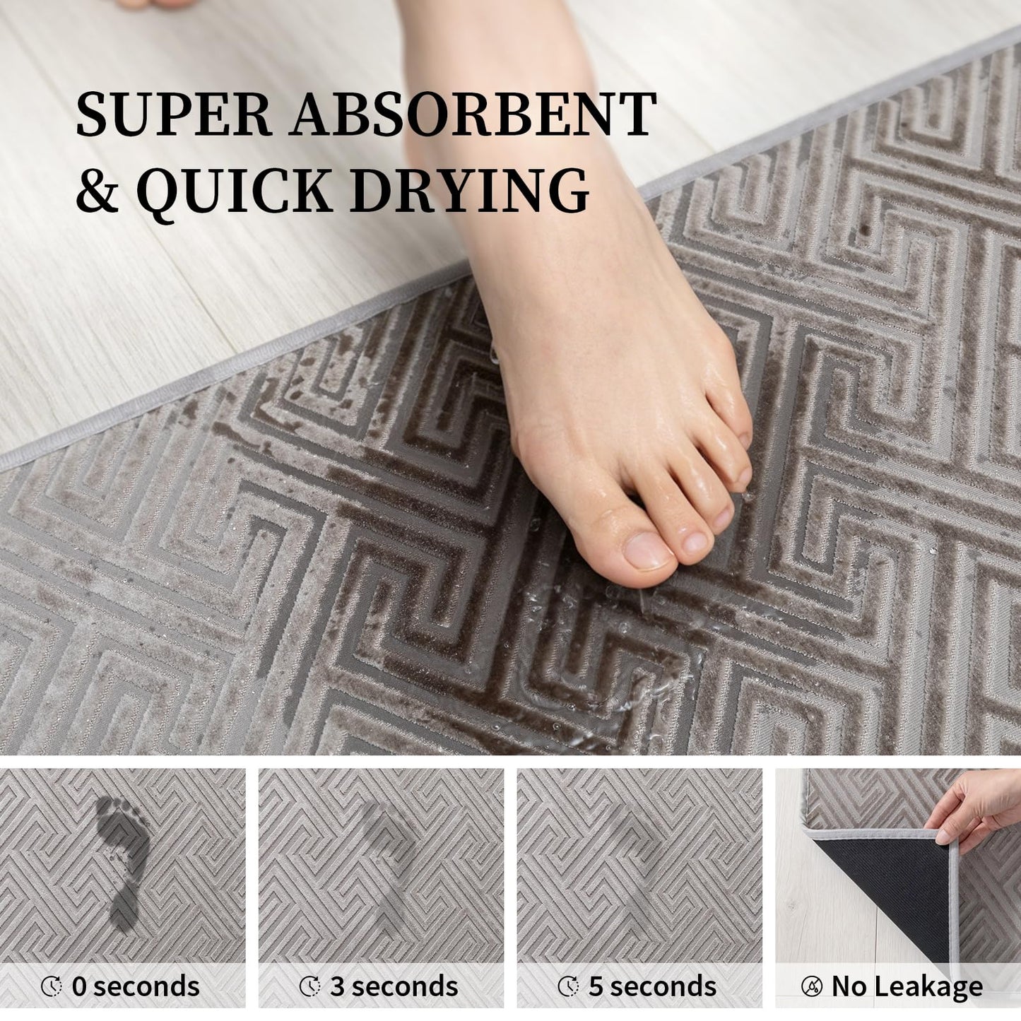 YIHOUSE Gray Bathroom Rugs 17"x24", Quick Dry Non Slip Bath Rug, Absorbent Machine Washable Thin Bath Mat for Restroom Floor Tub Laundry Room Home Decor