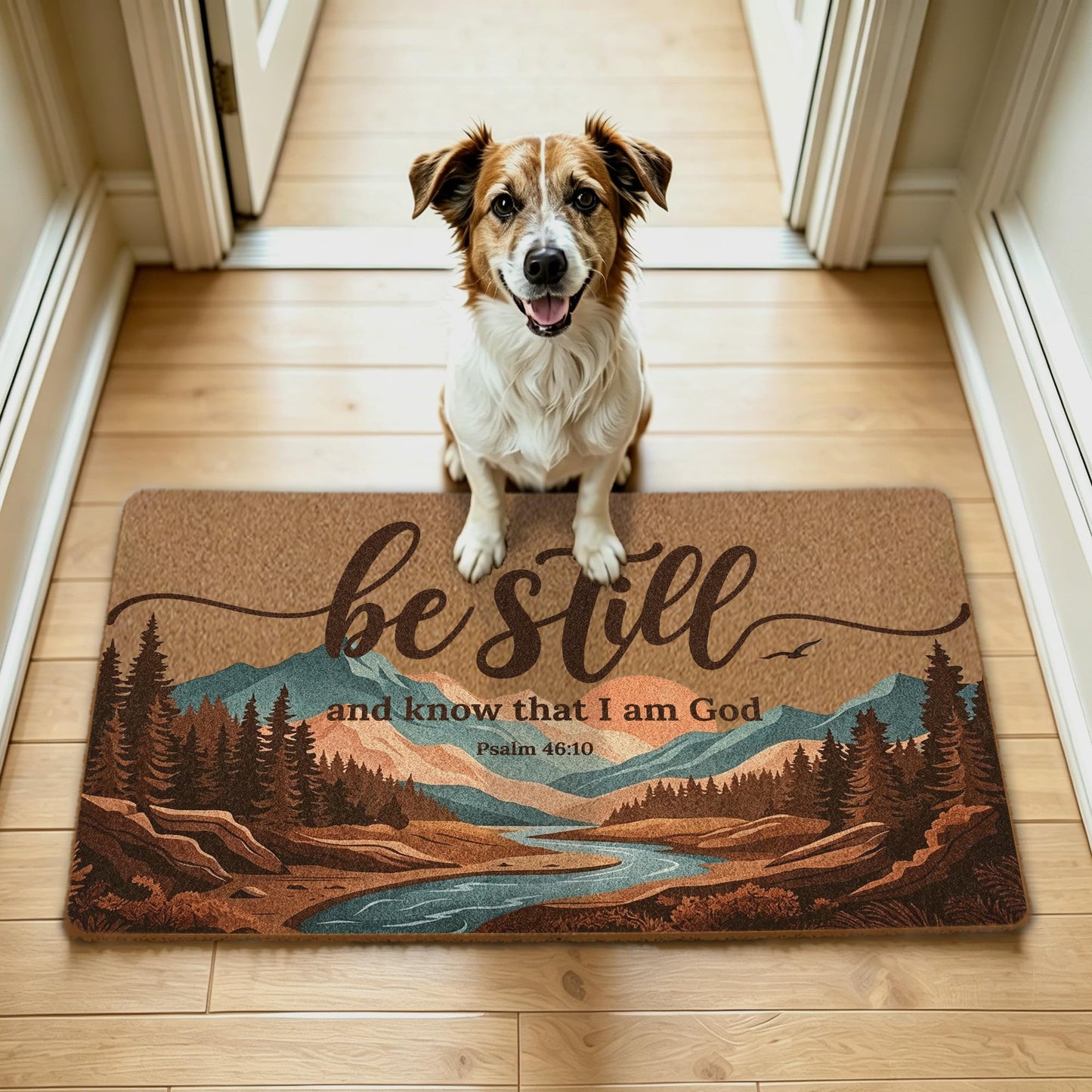Dwept Christian Mountain Landscape Door Mat, Be Still and Know that I am God Bible Verse Religious Faux Coir Doormat Welcome Mats Outdoor Indoor Entrance Front Door Porch Entryway, 17x30 Inches