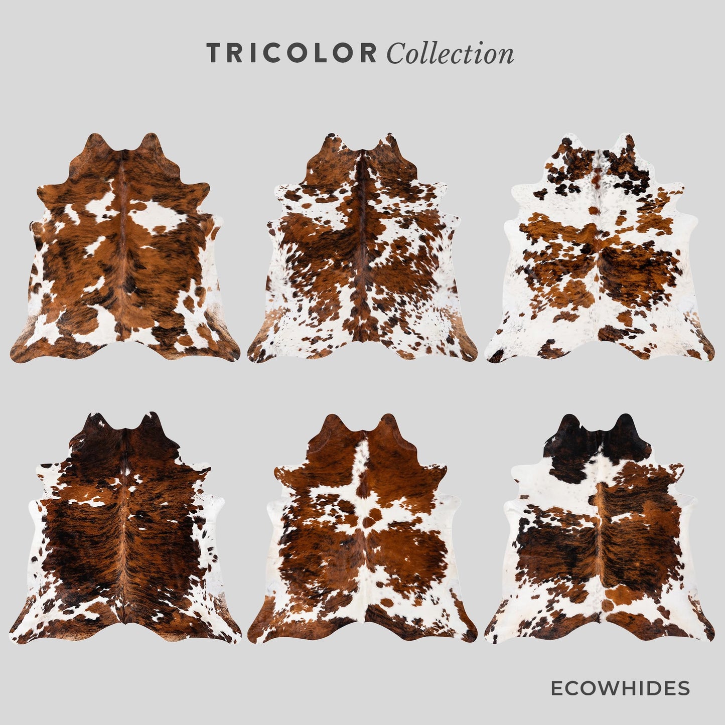 ecowhides 100% Genuine Brazilian Cowhide Rug - Tricolor - Luxury Cowskin Leather Area Rug Décor 7 x 6 feet
