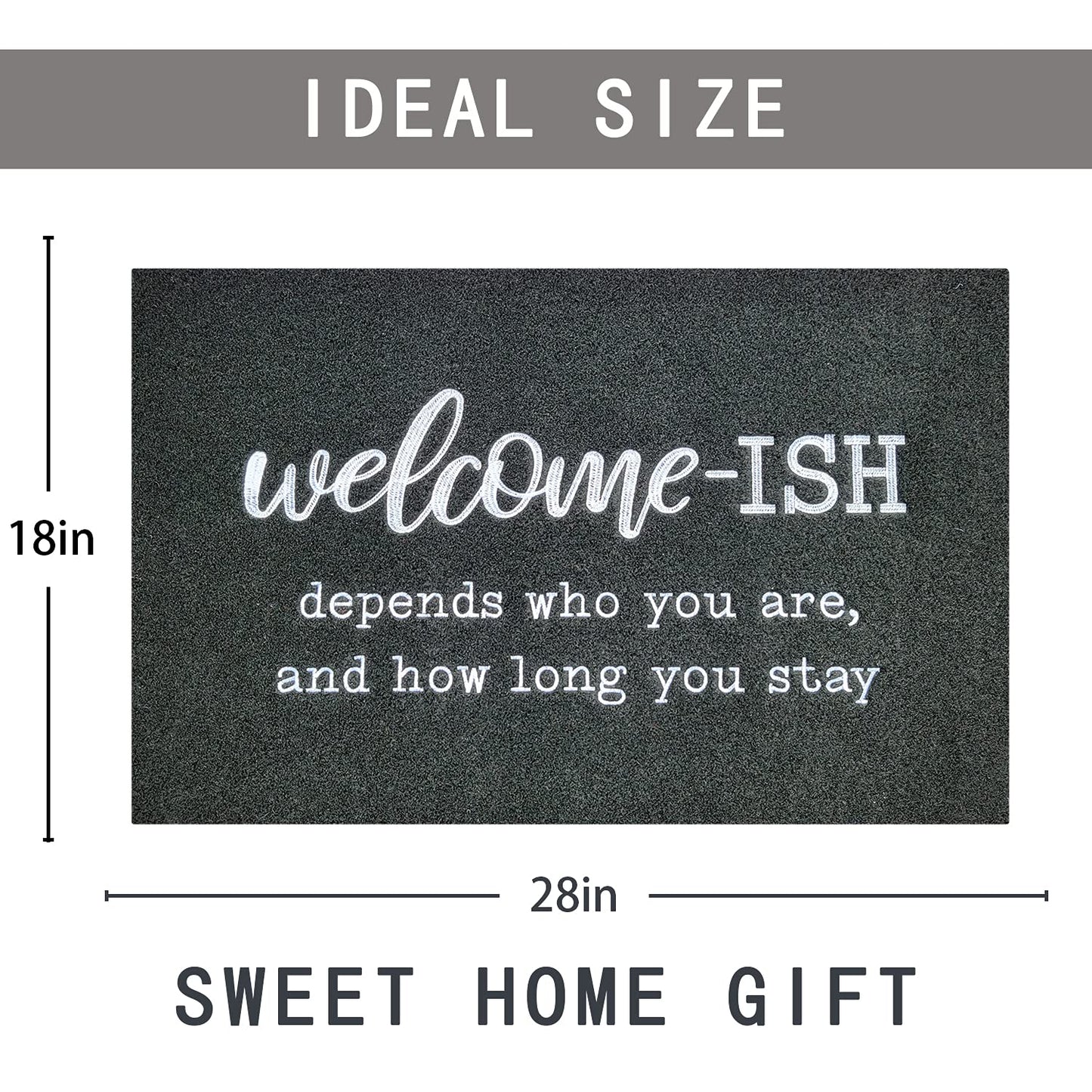JJUUYOU Door Mats Outdoor Funny Welcome Ish Doormats Non Slip Rubber Backing Front Door Mat for Indoor Entrance Patio Home Office Black