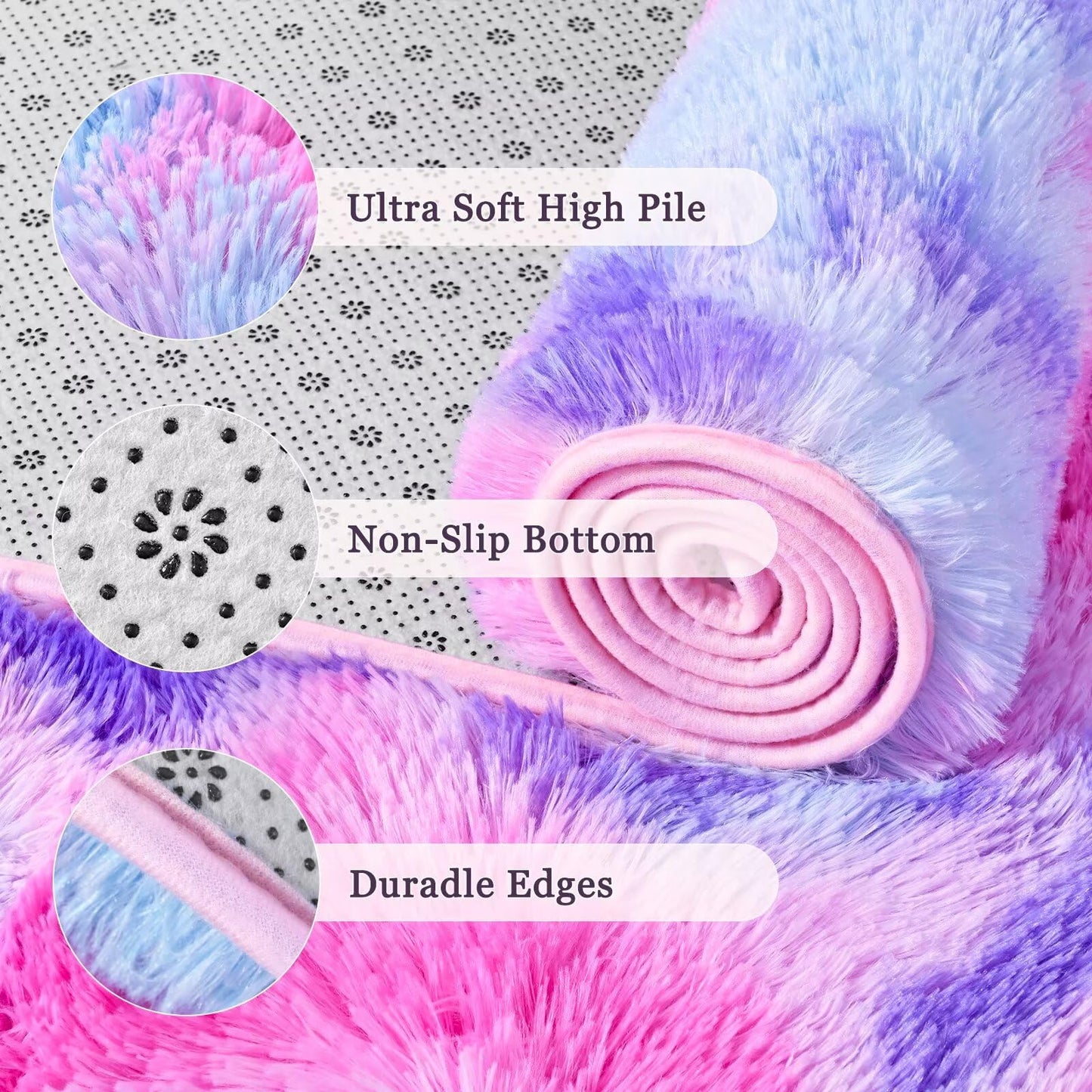 junovo 4x6 Washable Area Rug for Girls Bedroom Living Room, Tie-Dyed Hot-Pink Soft Non-Slip Fluffy Rugs, Shag Plush Memory Foam Carpet for Kids Room Baby Nursery Home Decor