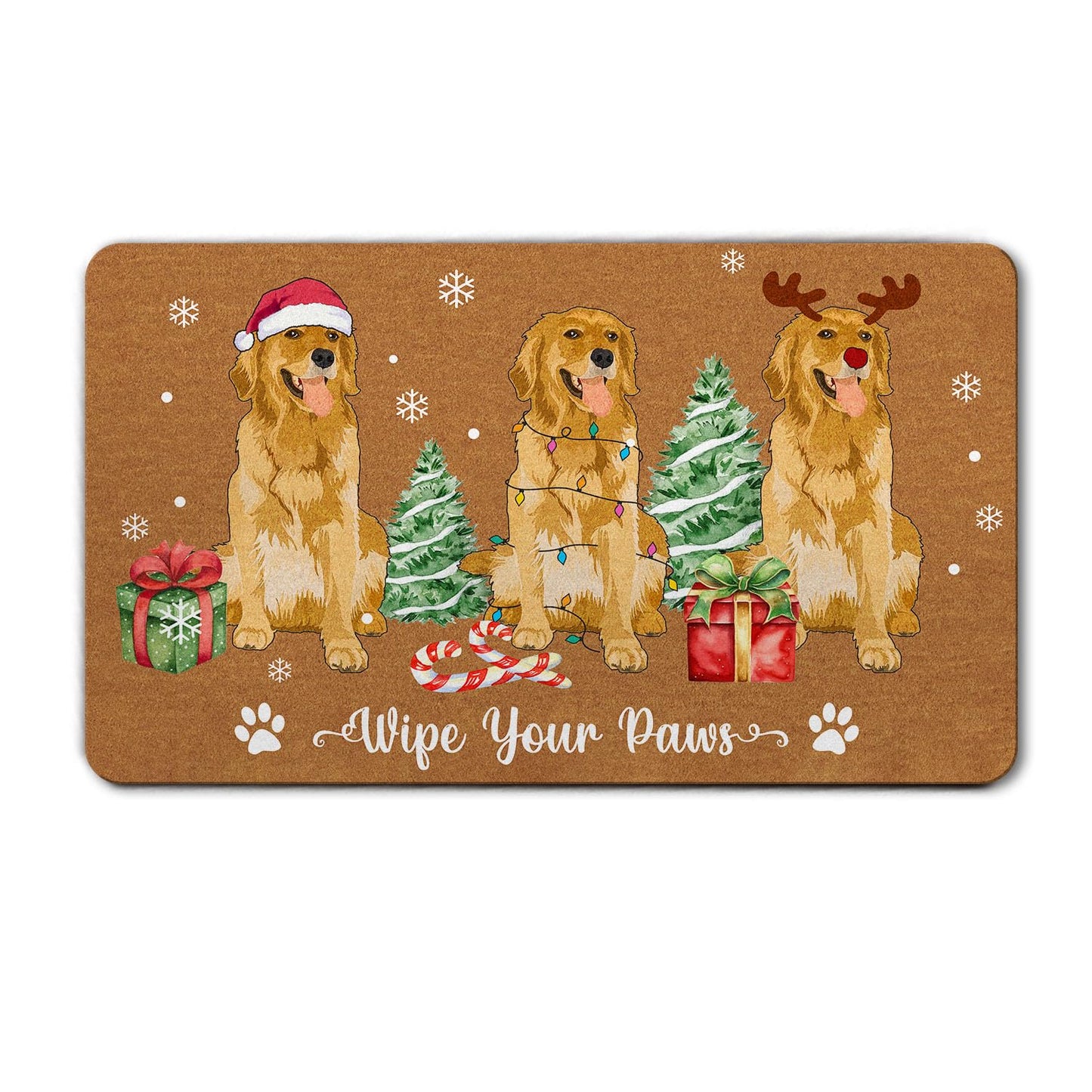 Christmas Golden Retriever Mat, Cute Golden Dogs Doormat, Xmas Festive Dogs Doormat, Welcome Mat Indoor Outdoor Entrance Floor Mat Non Slip, Keepsake Gift for Dog Lover, Pet Owner, Dog Mom, Dad
