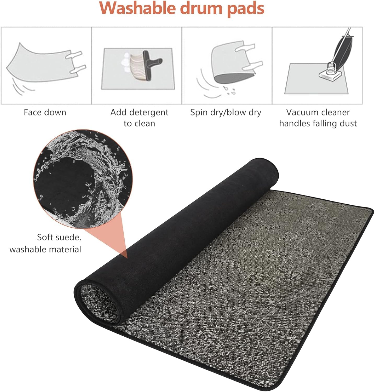 IBVIVIC Drum Mat, 4Ft x 5.3Ft Drum Carpet Drum Rug Drum Pad Tightly Woven Fabric with Non-Slip Grip Bottom, Black