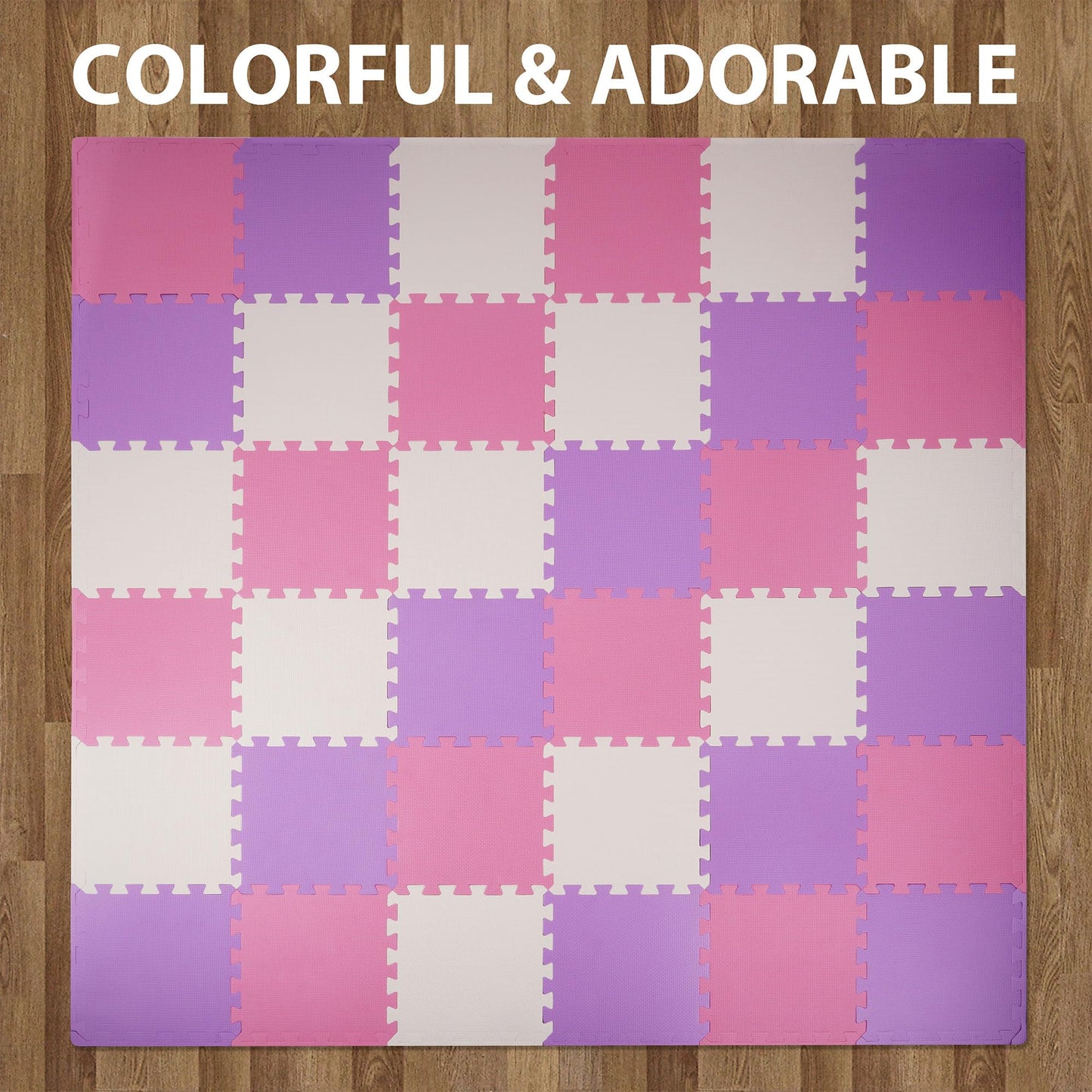 BalanceFrom 36-Pack 12x12 Inches EVA Interlocking Foam Play Tile Mat, Pink/Purple/Beige – 0.4-Inch Thick Non-Slip Puzzle Flooring for 36 Square Feet in Playroom, Nursery, or Playpen at Home