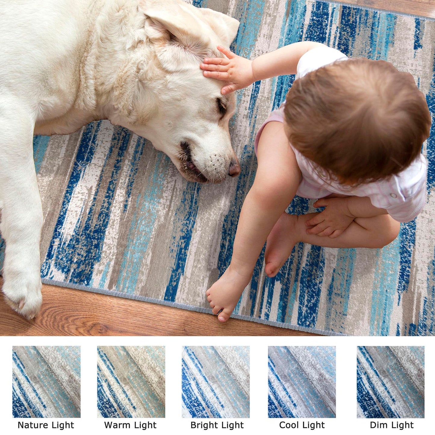 Lansny Abstract Runner Rug 2x6, Blue Washable Hallway Runner Rug Non-Slip, Soft Printed Kitchen Runner, Thin Faux Wool Runners for Hallways, Modern Floor Carpet for Entryway Bedroom Hall Indoor