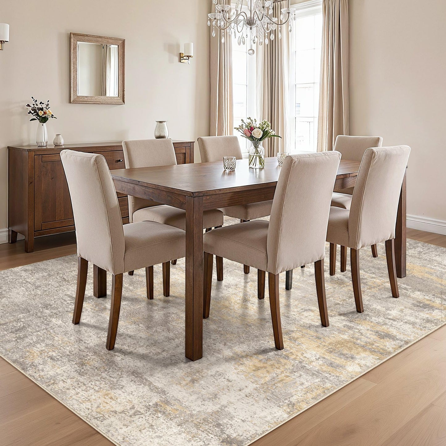 cotiled Abstract 8x10 Area Rug Soft Neutral Non Slip Carpet