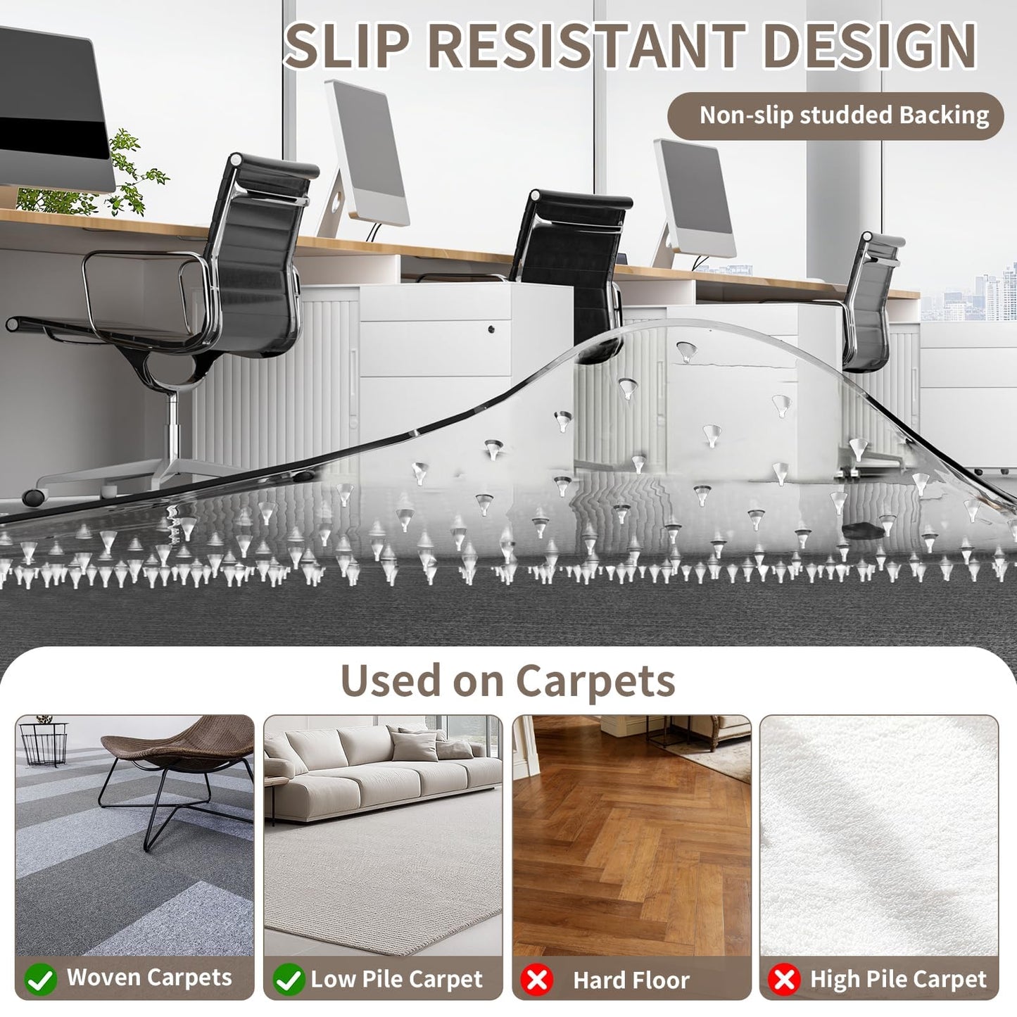 Office Chair Mat for Low Pile Carpeted Floors with Lip, 36" x 48" Plastic Floor mat for Desk Chair on Carpet,Easy Glide Carpet Protector Mat for Computer Chairs,Rolling Chairs,Home,Office Non-Slip