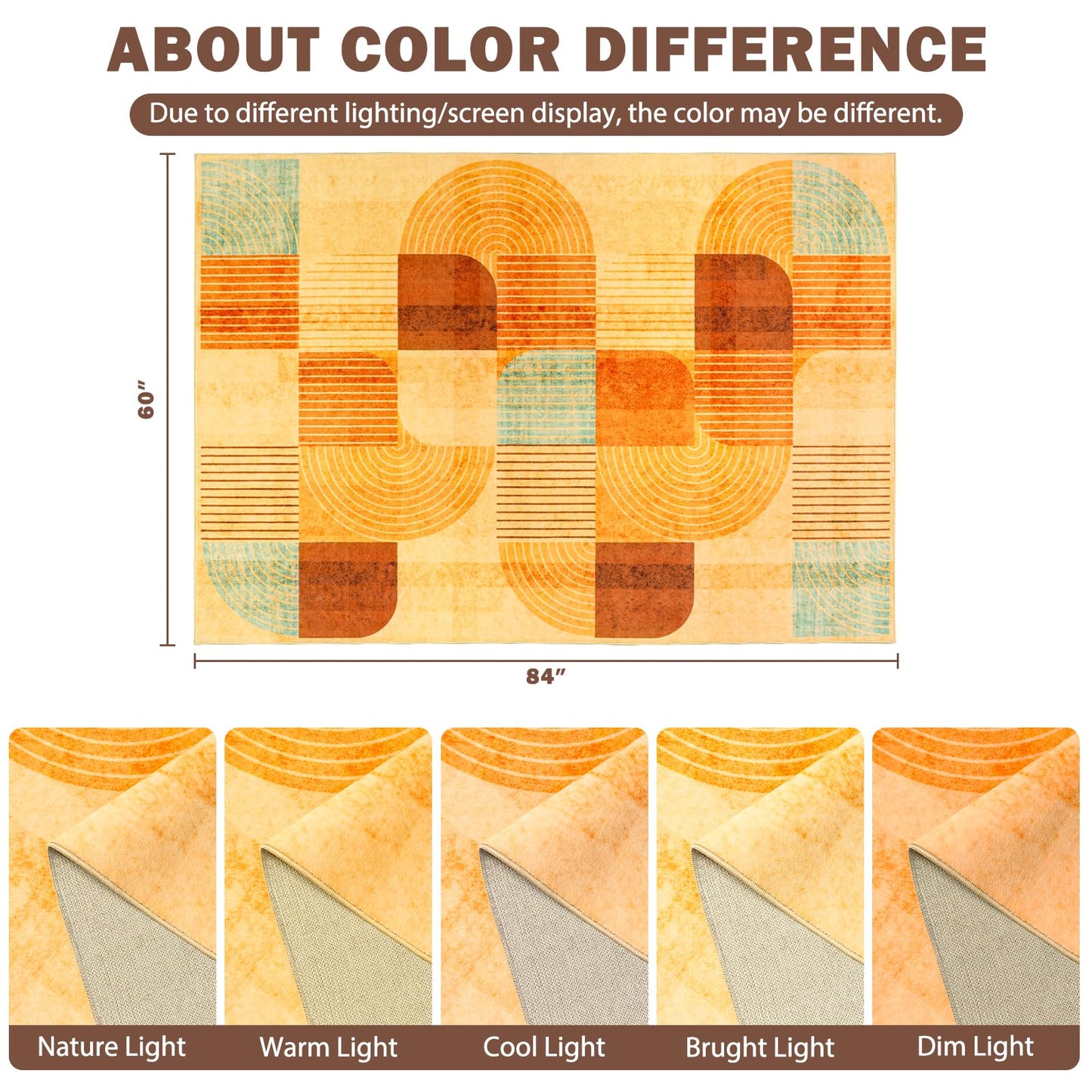 OHDS 5x7 Area Rugs for Living Room, Soft Modern Geometric Rug for Bedroom, Washable Non-Slip Indoor Floor Abstract Carpet for Dining Room Nursery Home，Multi/Orange