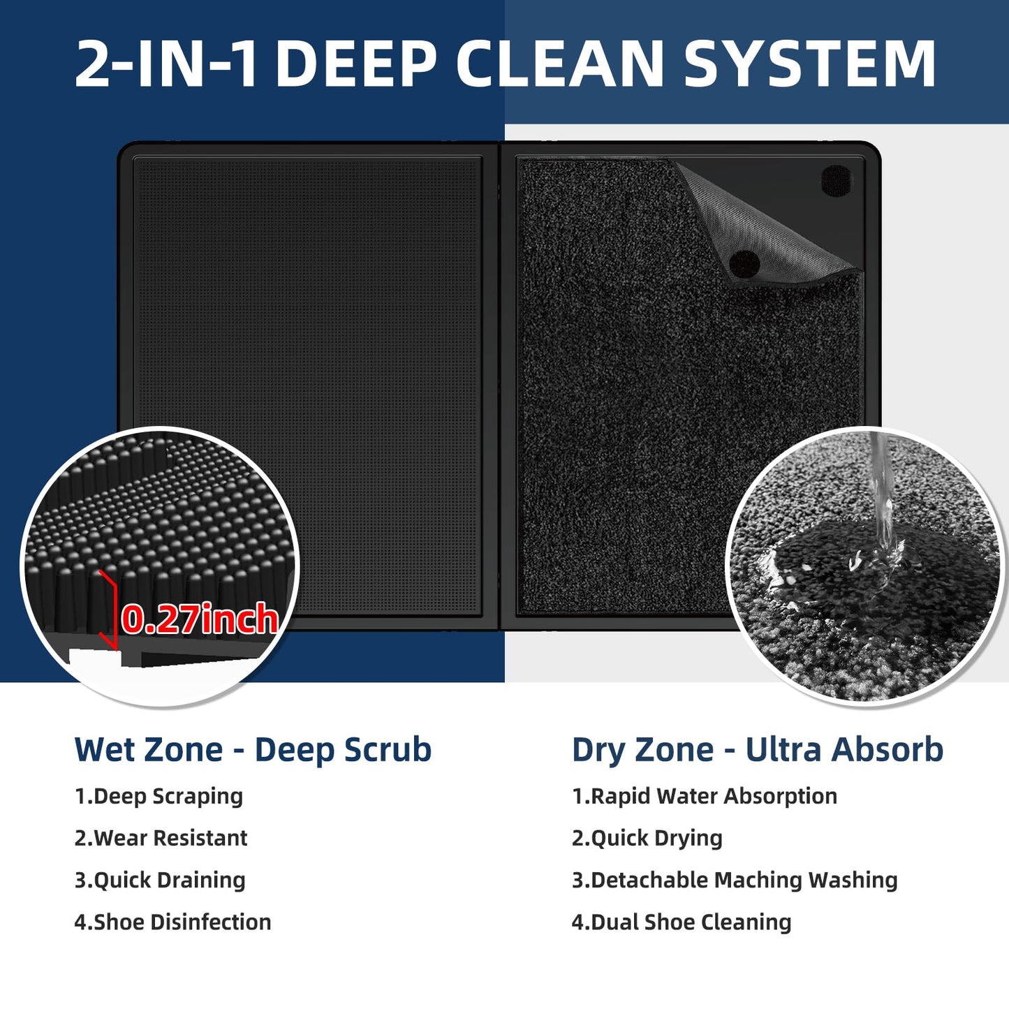 BEHERO Front Door Mat Outside Entrance - 2-in-1 Wet & Dry Dual Deep Cleaning Shoe Mats, Heavy Duty Indoor and Outdoor Welcome Matt, 16" x 47"/24" x 31.5" Variable-Size Disinfectant Mat for Entryway