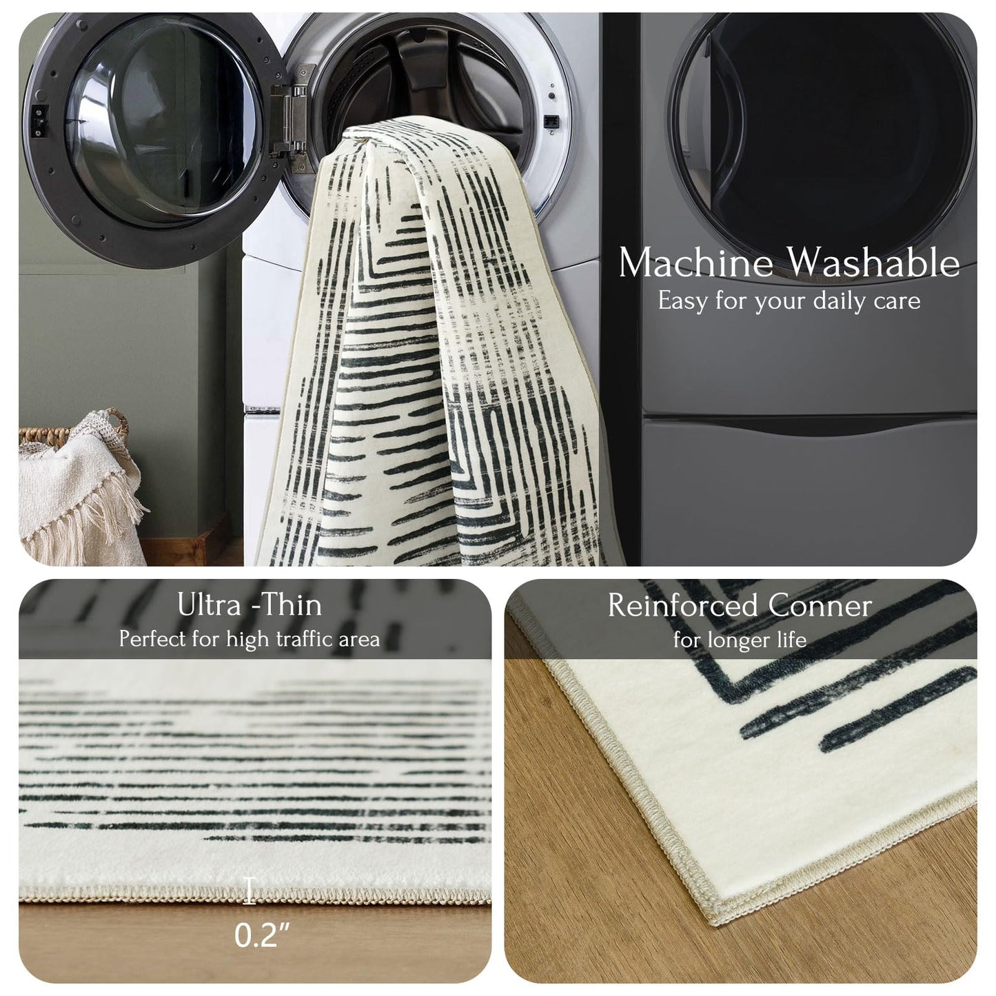 BLISSA 6x9 Area Rugs for Bedroom, Soft Washable Black White Lines Modern Abstract Throw Rug Non-Slip Striped Minimalist Floor Carpet for Living Room Dining Room Office Nursery Classroom Home Decor