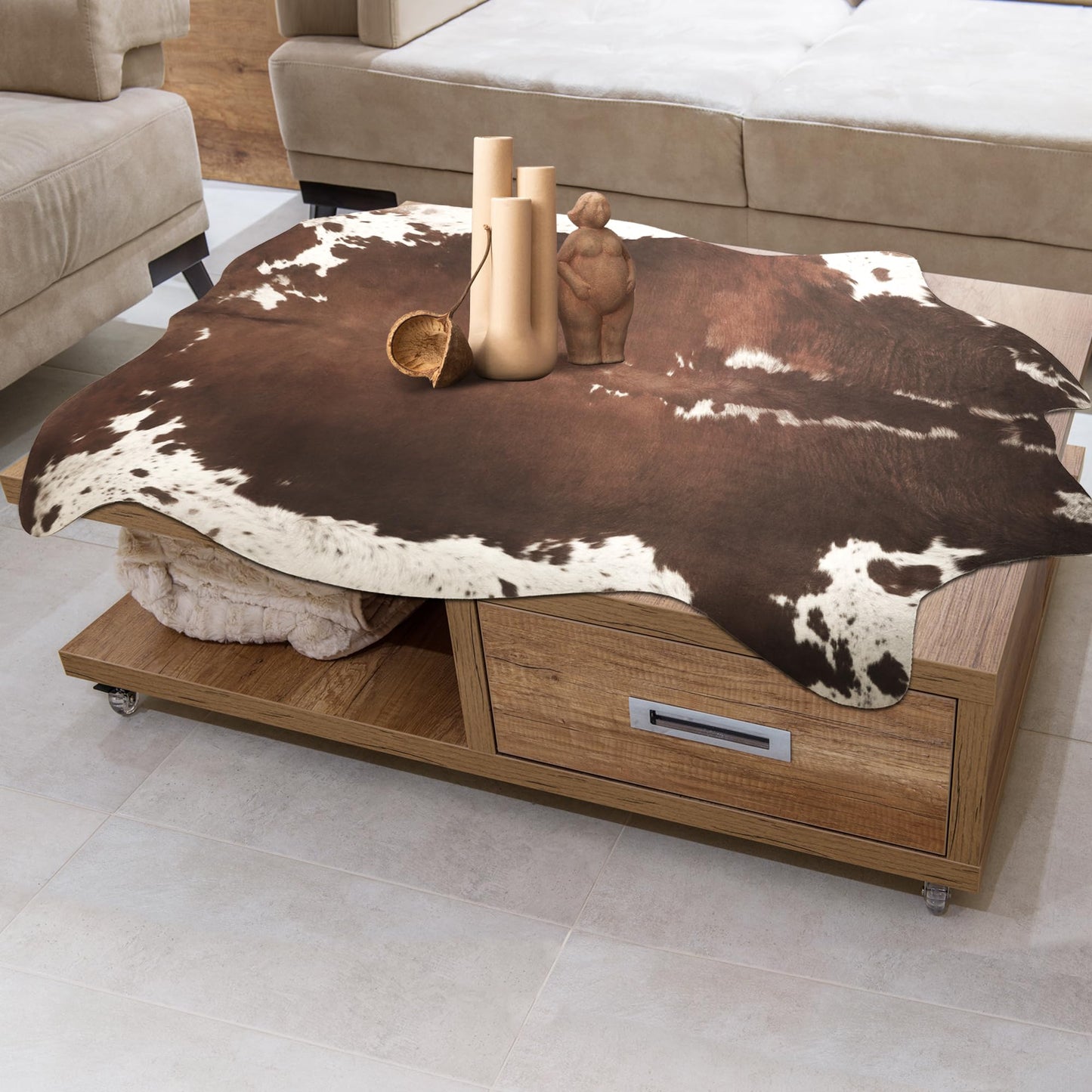 Foxmas Cowhide Rug 2.3x3.6 Feet Faux Cow Rug for Living Room Bedroom, Large Cow Print Rugs Premium Animal Print Rug for Western Home Decor, Washable and Luxury Cow Hide Rug