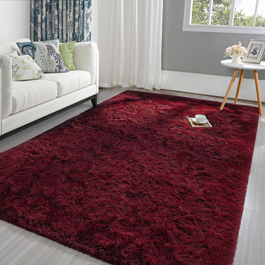 Pettop Fluffy Burgundy Rug for Bedroom Living Room, 3x5 Feet Super Soft Shaggy Plush Fuzzy Rugs for Girls Kids Boys, Non-Slip and Washable Rug for Nursery Classroom, Carpet for Rooms Decor
