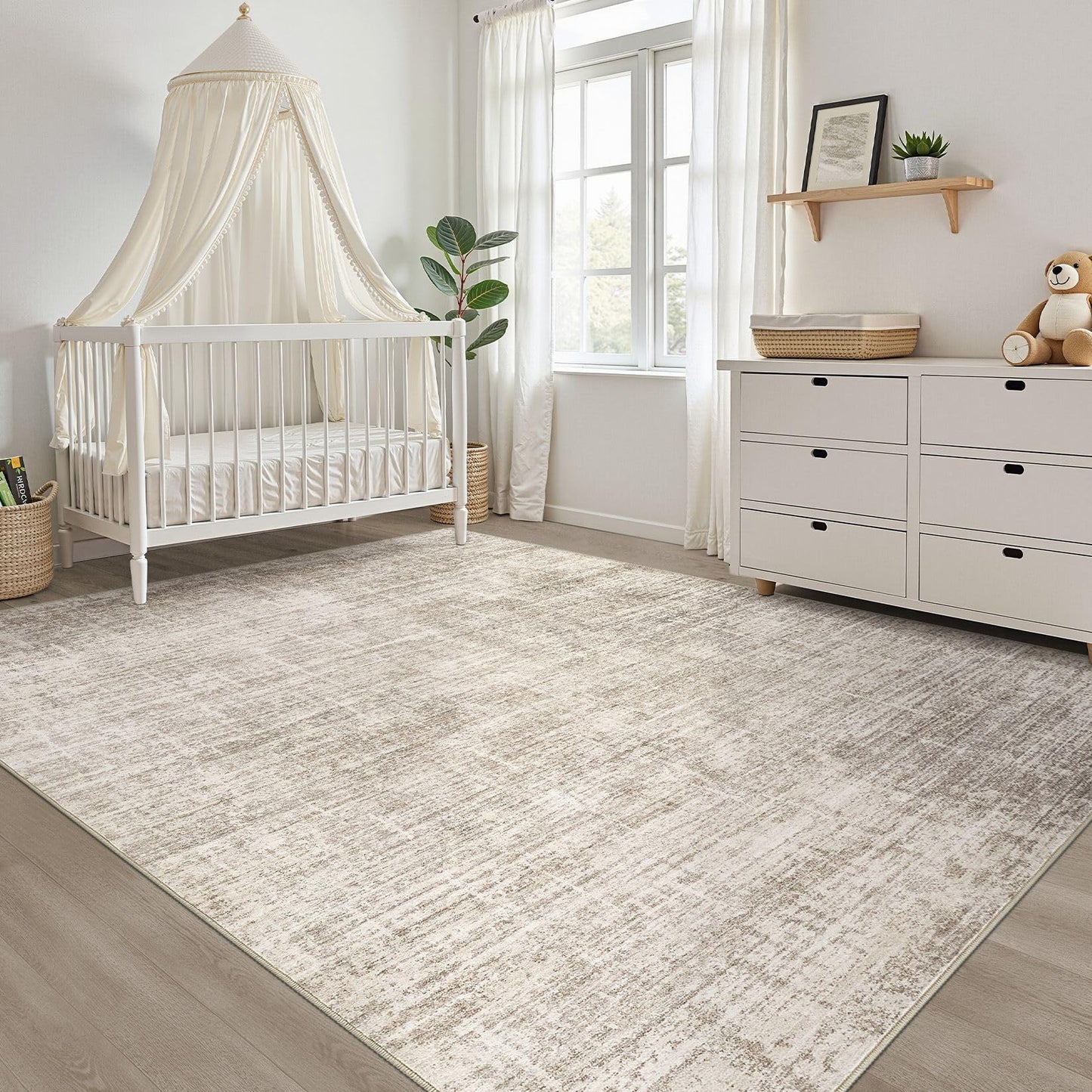 9x12 Area Rug Living Room: Washable Large Neutral Brown Rugs Abstract Soft Modern Stain Resistant Indoor Floor Non-Slip Carpet for Bedroom Nursery Kids Office Playroom Dining Room Under Table Home