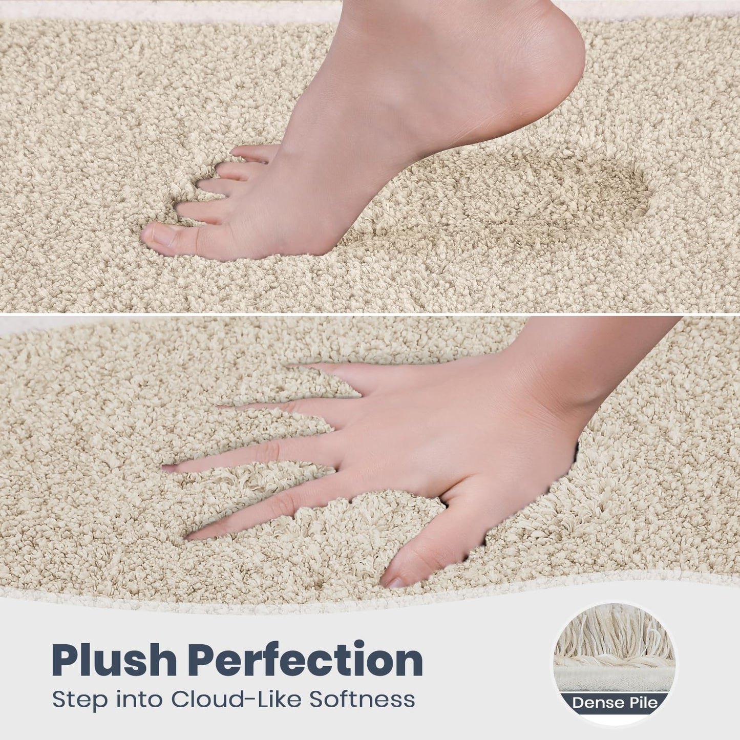 PURRUGS Bathroom Rug Non-Slip Machine Washable 30" x 46", Super Absorbent and Quick Dry Shaggy Microfiber Bath Mat, Extra Soft and Plush Bath Rug for Bathtub, Shower, and Sink, Beige