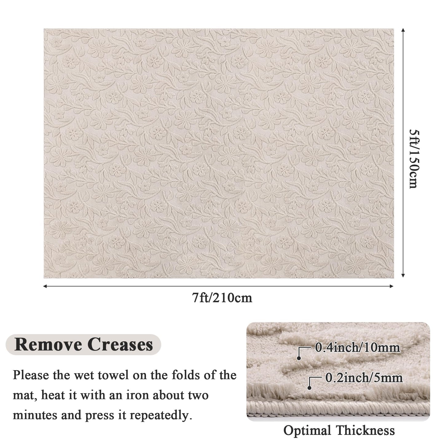 Vaukki 5x7 Area Rug for Living Room, Soft Fluffy Washable Modern Floral Indoor Floor Mat, Non Slip Shaggy Boho Accent Throw Carpet for Bedroom, Living Room, Nursery and Dining Room, Beige