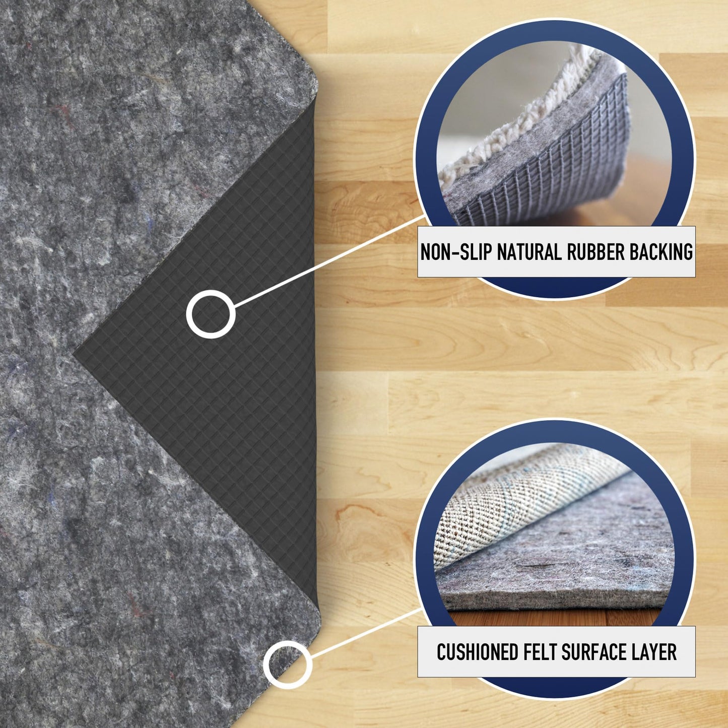 RUGPADUSA - Superior-Lock - 8'x10' - 1/4" Thick - Felt + Rubber - Premium Non-Slip Rug Pad - Perfect for Hardwood Floors, Available in 2 Thicknesses, Many Custom Sizes