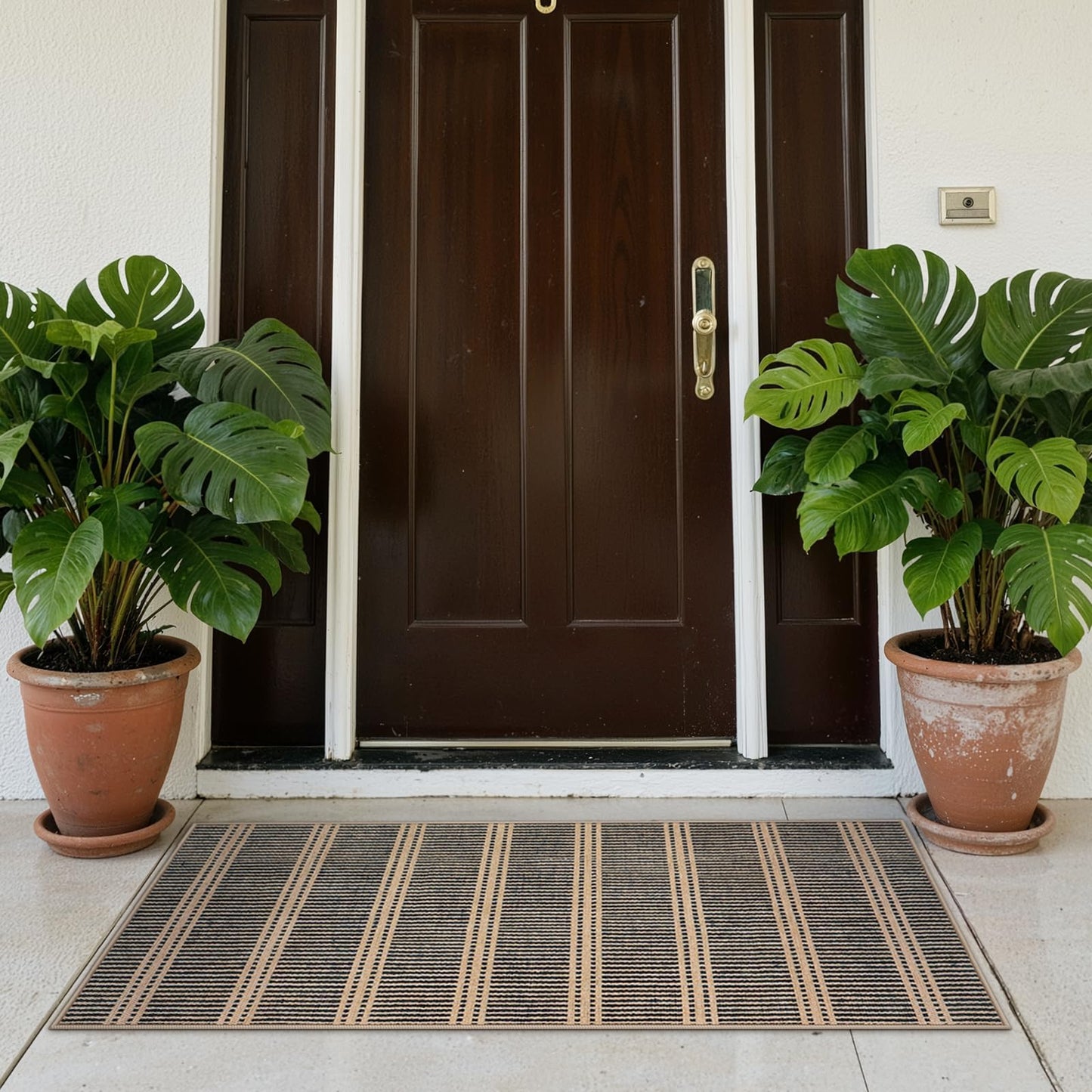 LIVEBOX Easy Jute Indoor Outdoor Rug 3x5 Front Porch, Black Striped Washable Outdoor Rugs for Entryway Living Room, Non Slip Rug Geometric Carpet Door Mat for Entry Front Door, Patio, Kitchen, Bedroom