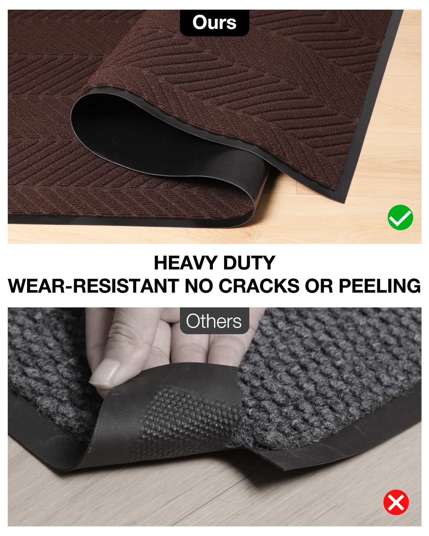 2′ x 6′ Heavy Duty Front Door Mat Indoor Outdoor Entrance, Easy Clean Non-Slip All Weather Commercial Floor Mat for Entryway, No Curling Waterproof Vinyl Welcome Mat (Dark Brown)