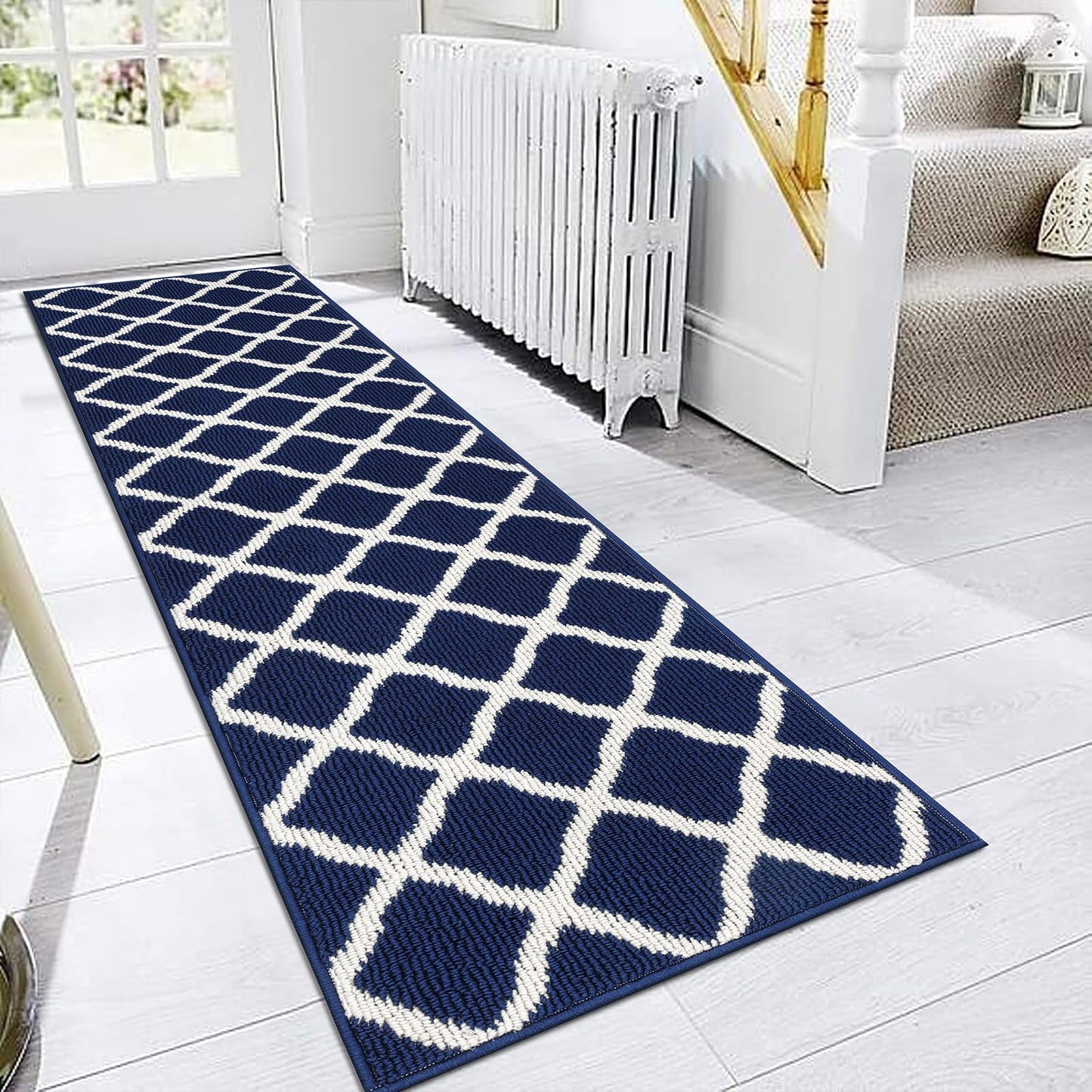 SHACOS Washable Kitchen Runner Rug 2x8 ft Long Rug Runner Non Slip Hallway Runner Rug Dirt Trapper Entryway Runner Indoor Floor Mat Carpet Runners, Navy Blue