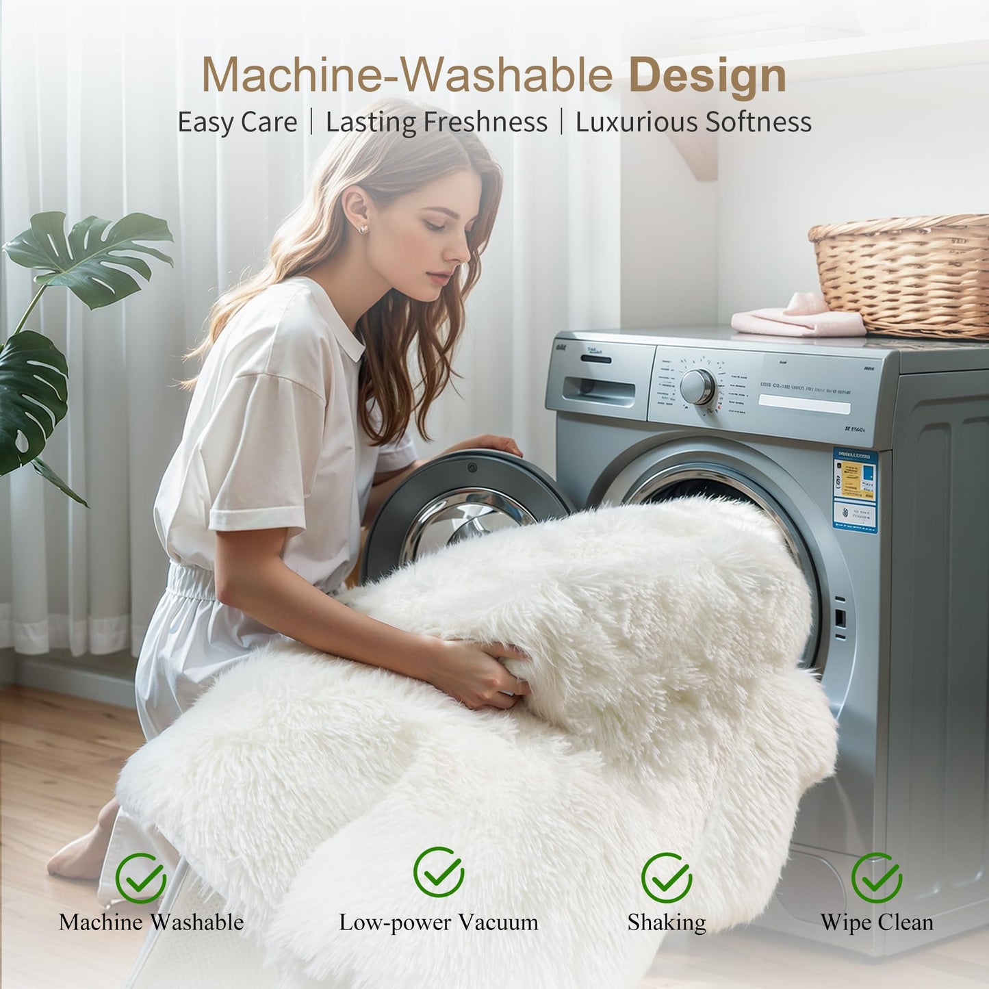 KICHOWUA Thick Area Rug Cream White Fluffy Shag 3x5 for Girls Bedroom, Soft Plush Fuzzy Shagggy Carpet for Living Room, Thickened Washable Non-Slip Furry Rug for Kids Toddler Boys Dorm Nursery, Ivory