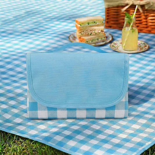 FMLIUY Waterproof Foldable Picnic Blanket Outdoor with Carry Strap,80"X60" Extra Large Beach Blanket Sandproof,Portable Soft Gingham Picnic Mat for Camping Travel Hiking Family Concerts Park(Blue)