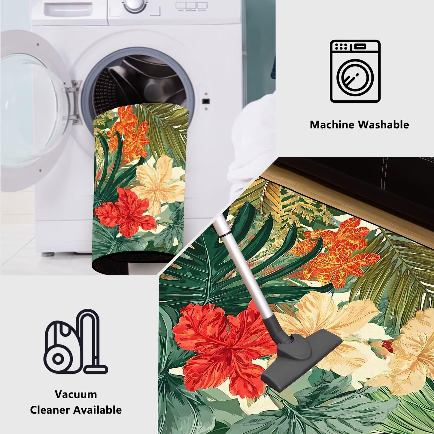 DJNEAR 5' x 7' Tropical Hawaiian Plant Area Rug Palm Leaf Hibiscus Living Room Carpet Nature Forest Floor Mat Doormat for Kids Dining Room Bedroom Playroom Laundry Nursery