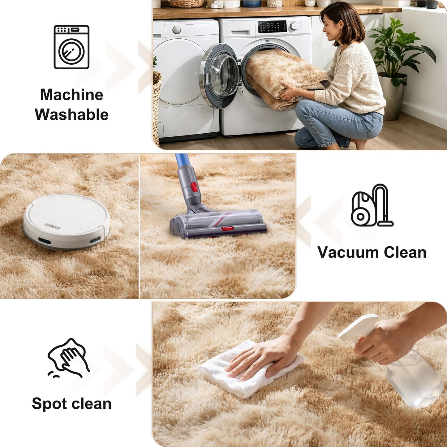 KIXINWA Round Rug for Bedroom, 5x5 Area Rug for Living Room, Fluffy Carpet for Kids Nursery Dorm Room, Soft Shag Non Slip Floor Rugs, Home Décor Carpet, Machine Washable, Tie-Dyed Camel