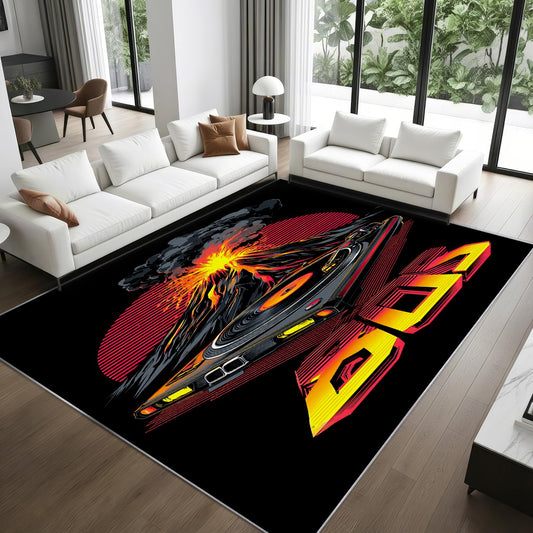 Mistwalk Retro 80s Door Mat Indoor Entrance, Volcano Vinyl Record Washable Rugs for Entryway, 3x4 Rug Non Slip, Soft Low Pile & Stain Resistant Small Carpet, Vaporwave DJ Musical Home Decor Gifts