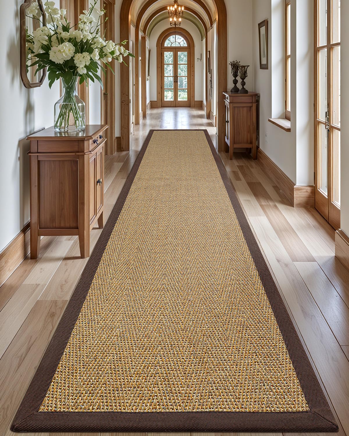 LUMI 3x8 Sisal Runner Rug Non Slip for Hallway, Natural Rustic Carpet No Shedding, Farmhouse Braided Area Mat Indoor High Traffic for Living Room, Entryway, Kitchen, Laundry