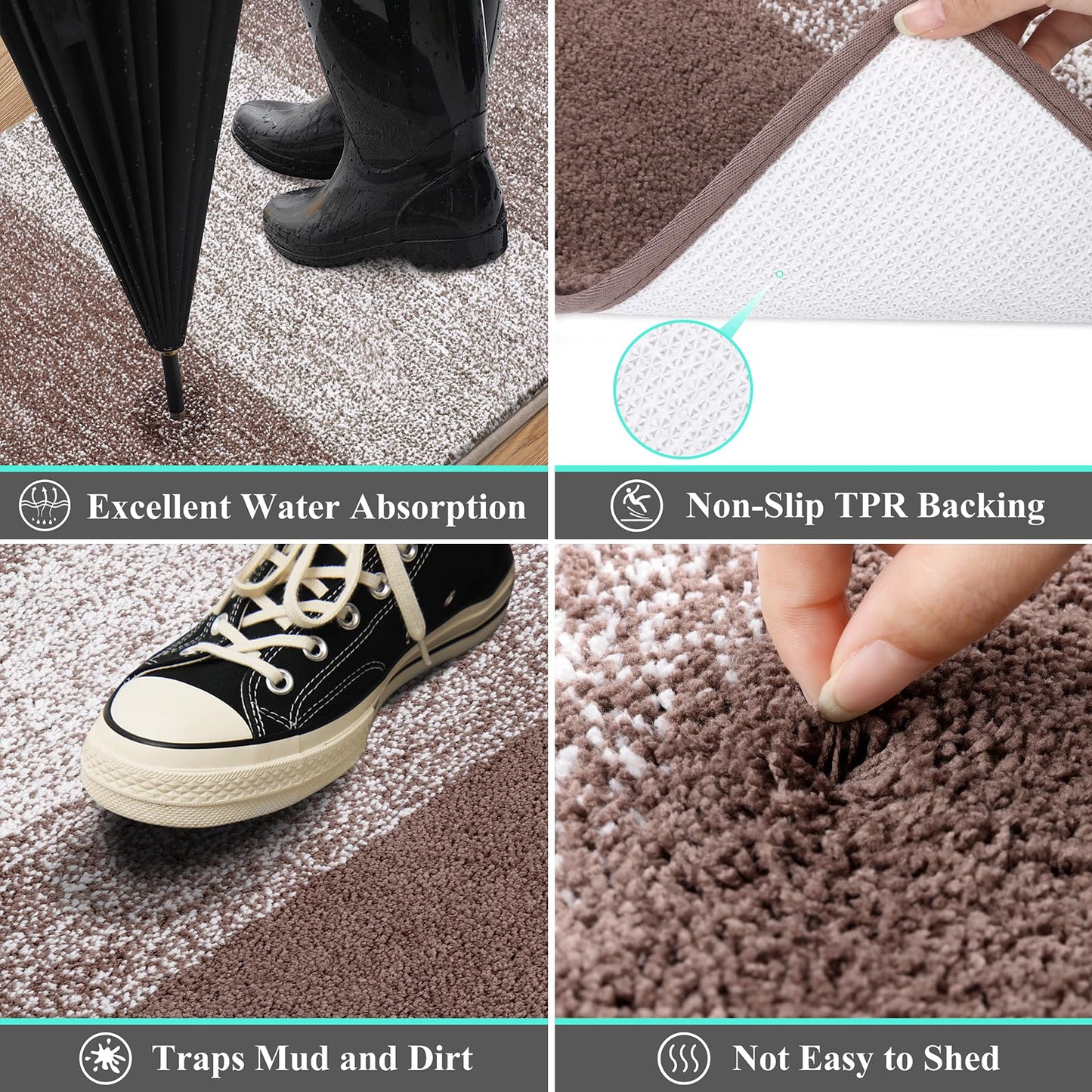 Vaukki Indoor Doormat Entryway Door Mat, Non Slip Absorbent Mud Trapper Mat Inside Floor Mat, Washable Door Carpet for Entryway (24''x71'', Coffee)