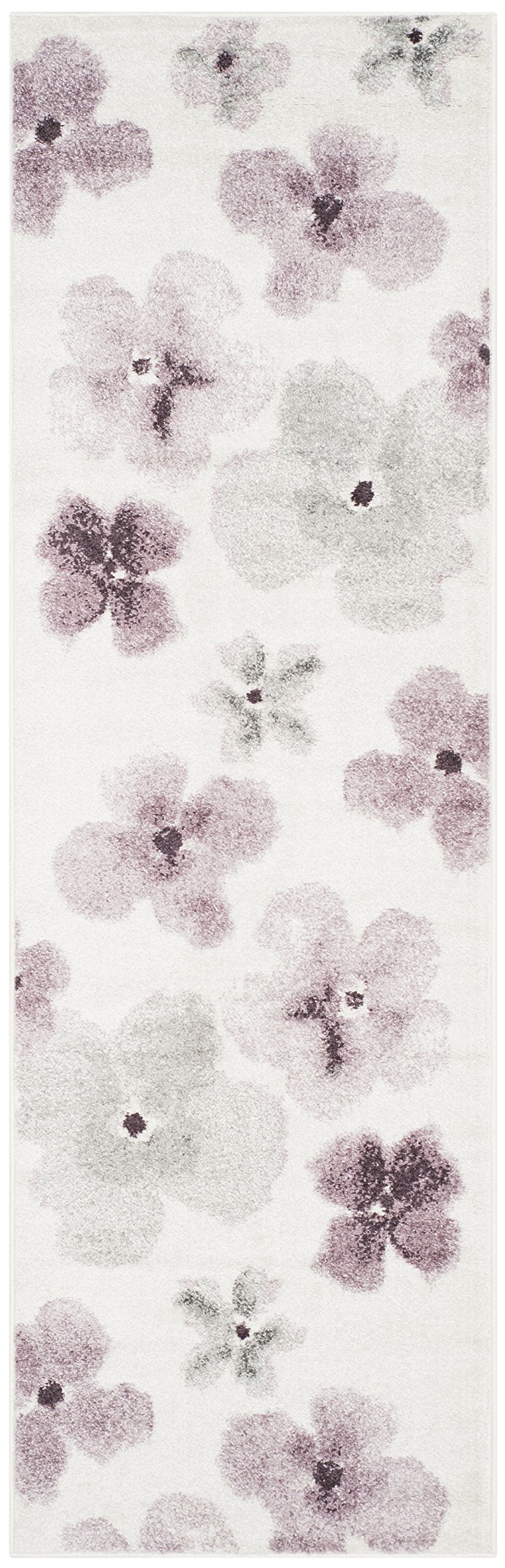 SAFAVIEH Adirondack Collection Runner Rug - 2'6" x 6', Ivory & Purple, Floral Watercolor Design, Non-Shedding & Easy Care, Ideal for High Traffic Areas in Living Room, Bedroom (ADR123L)