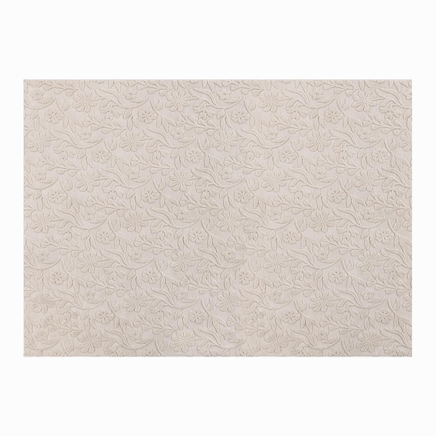 Vaukki 5x7 Area Rug for Living Room, Soft Fluffy Washable Modern Floral Indoor Floor Mat, Non Slip Shaggy Boho Accent Throw Carpet for Bedroom, Living Room, Nursery and Dining Room, Beige