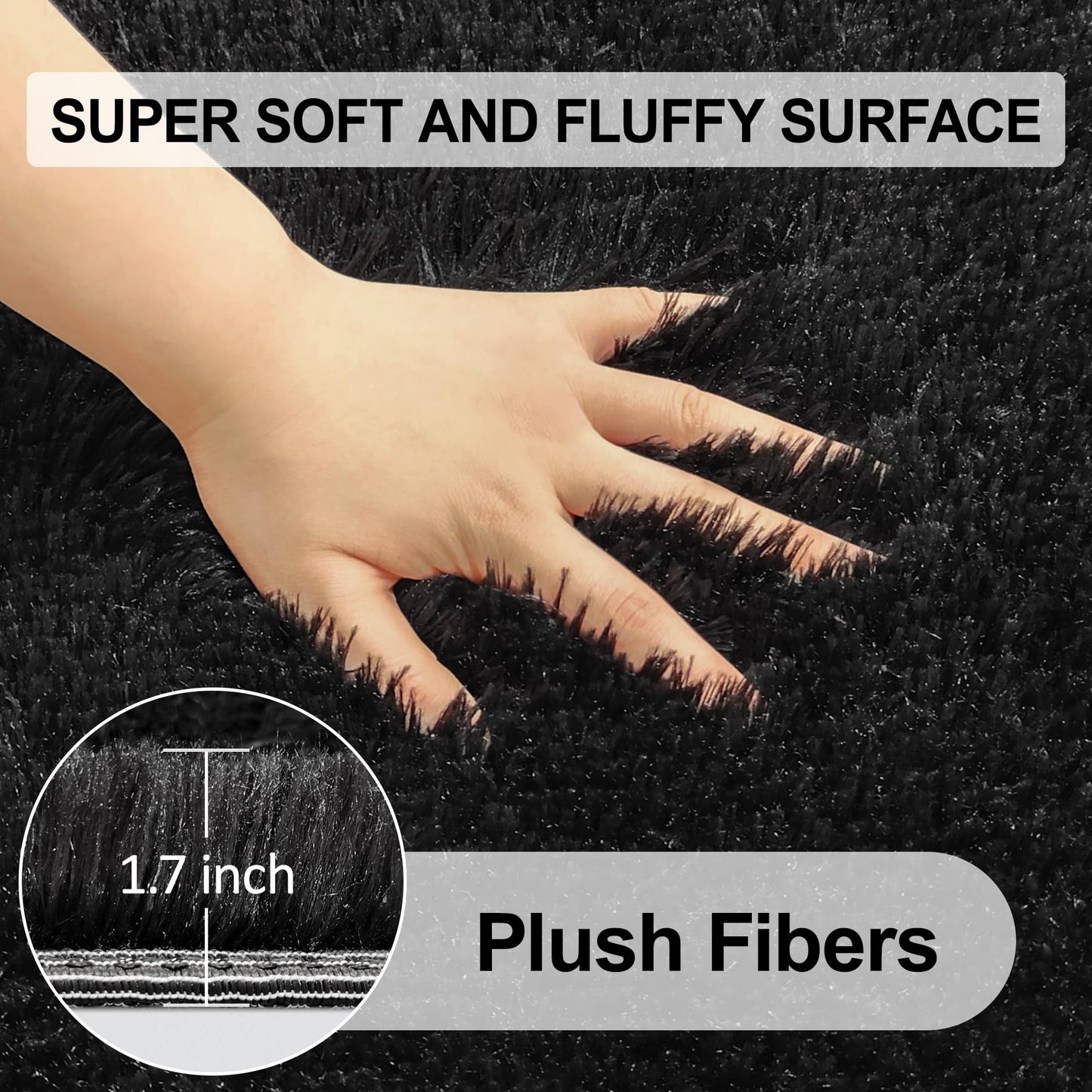 Black Runner Rugs,Runner Rug for Bedroom Living Room,Fluffy Soft Plush Shaggy Rugs,Non Slip Washable Fuzzy Carpet,2x6 Furry Small Black Rugs for Nursery Dorm Hallway Bathroom Kids Home Decor