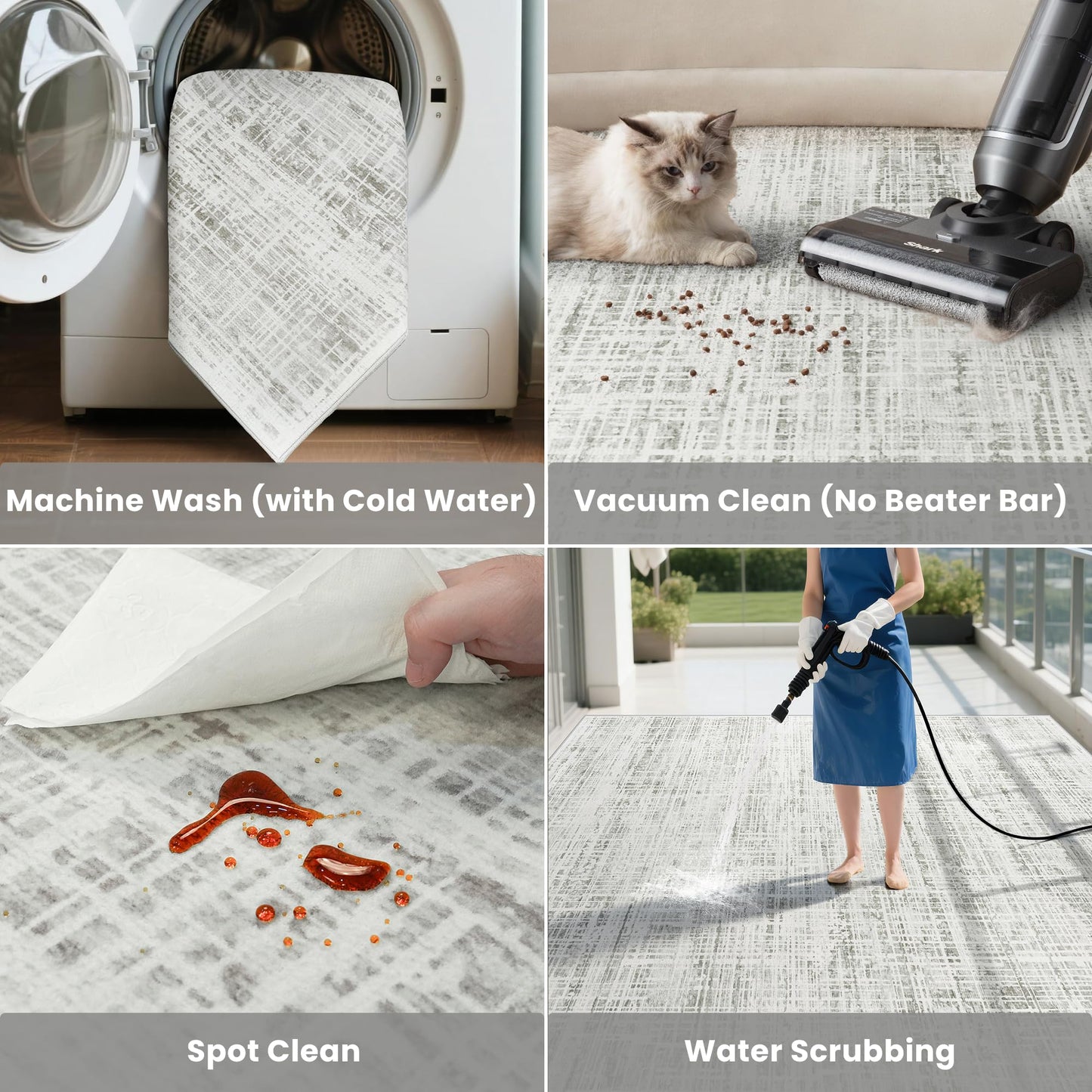 5x7 Area Rugs Washable Rug: Anti-Skid Abstract Modern Living Room Rug Soft Thin Carpets Indoor Floor Non-Shedding Carpet for Bedroom Dining Farmhouse Nursery Home Office (White Gray, 5'x7')