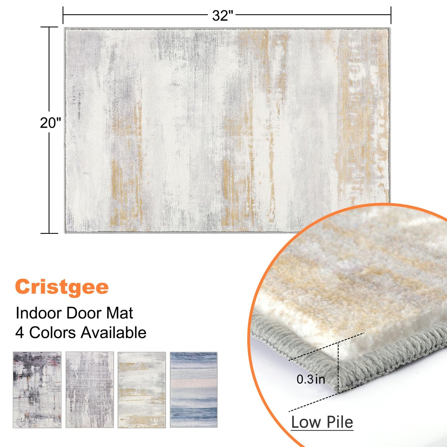CRISTGEE Door Mat, Front Indoor Door Mat Faux Wool Non-Slip Entryway Rug Absorbent Abstract Throw Rug for Indoor Entrance Hallway Laundry Room, High Traffic Areas, 20X32 Inches, Yellow Washable