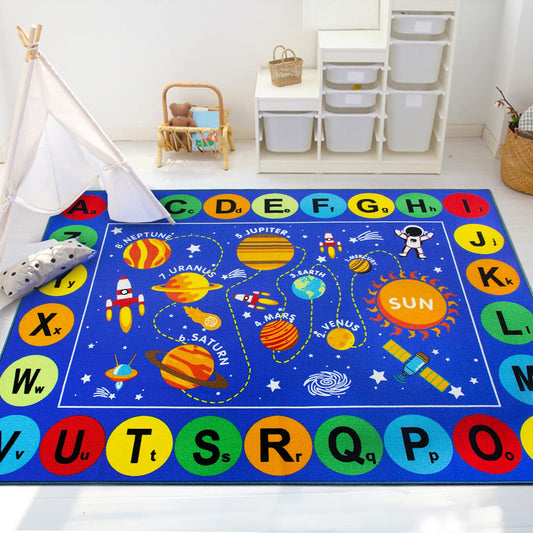 Capslpad ABC Alphabet Kids Rug Outer Space Educational Learning Area Rug 5'0" x 6'6" Non Slip Solar System Galaxy Planets Play Rug Carpet for Children