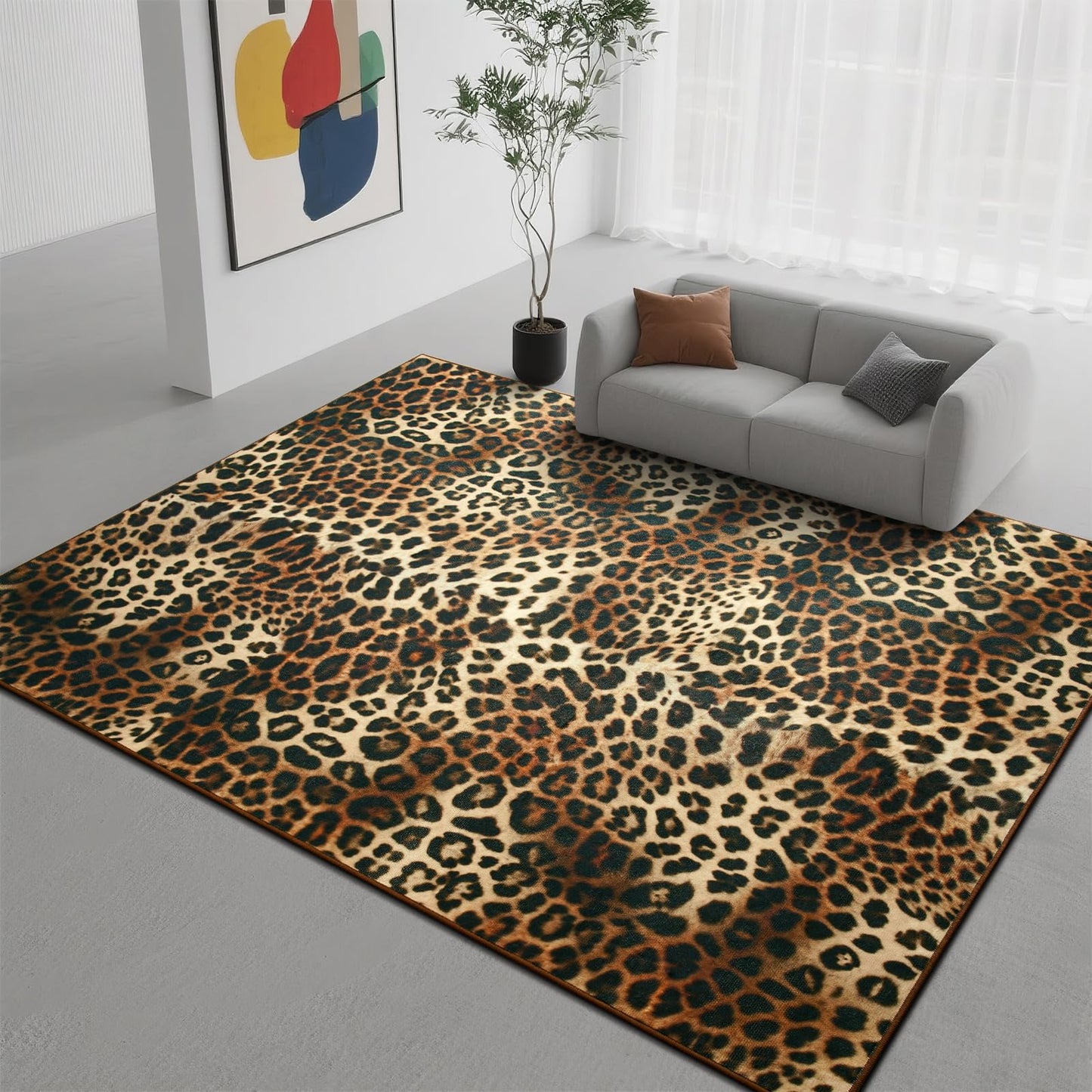 DweIke Leopard Rugs for Living Room, 6x9 Cheetah Print Rug for Bedroom Decor, Washable Non-Slip Stain Resistant Faux Animal Throw Carpet for Dining Room Office Western Home, Dark Brown