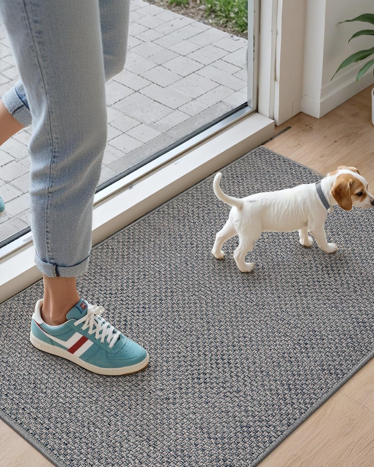 HearthCraft Ultra Thin Indoor Door Mat 17"x30", Low Profile Door Mat Indoor Entrance, Non-Slip Rubber Backing Inside Doormat for Front Door, Patio & Porch, Gray