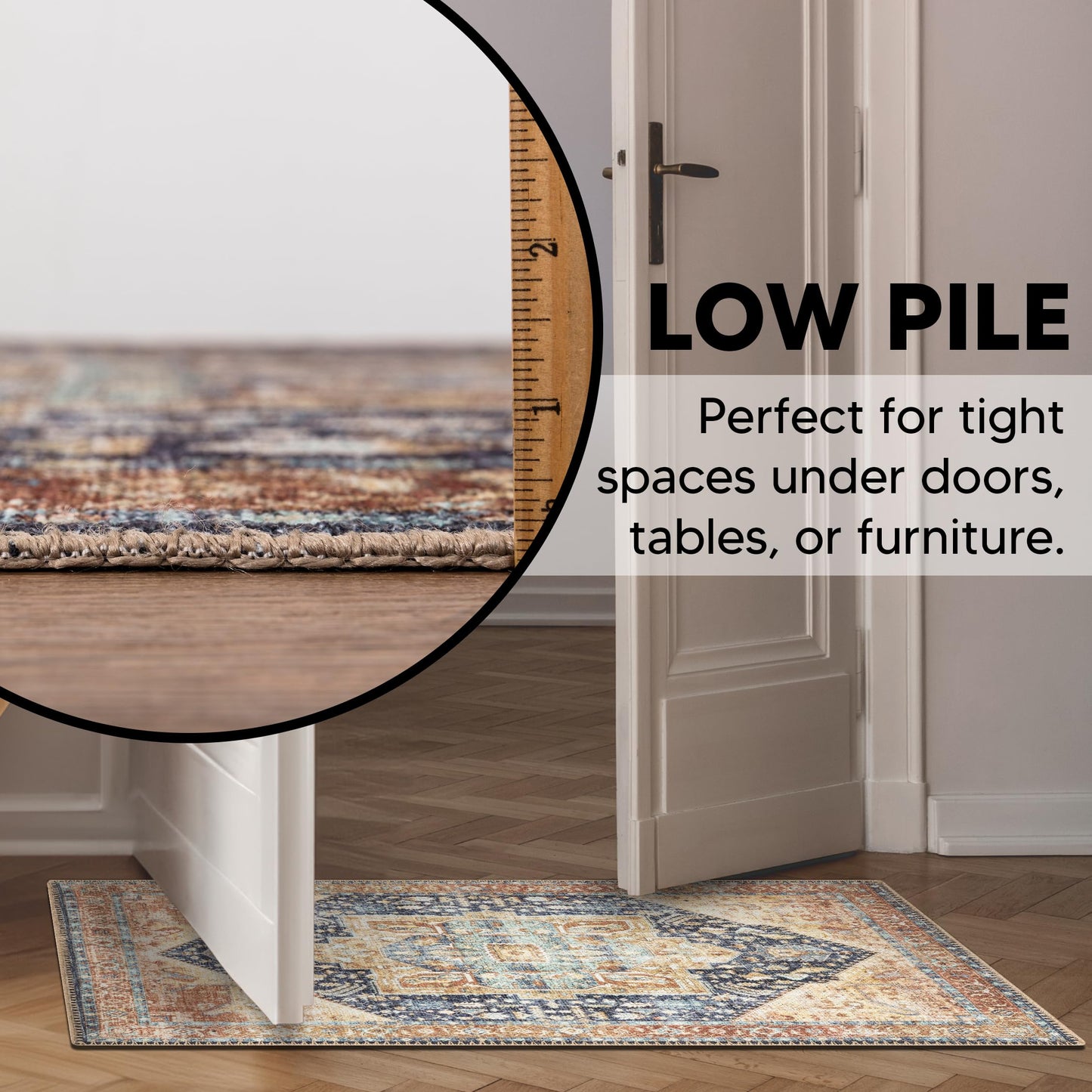 Keen Home Design 2x3 Rug - Machine Washable Entry Rug with Non-Slip Backing, Ideal for Enteryway, Kitchen, Bathroom, Laundry Room - Vintage, Easy Clean, Durable, Low Pile Rug - (2' x 3')