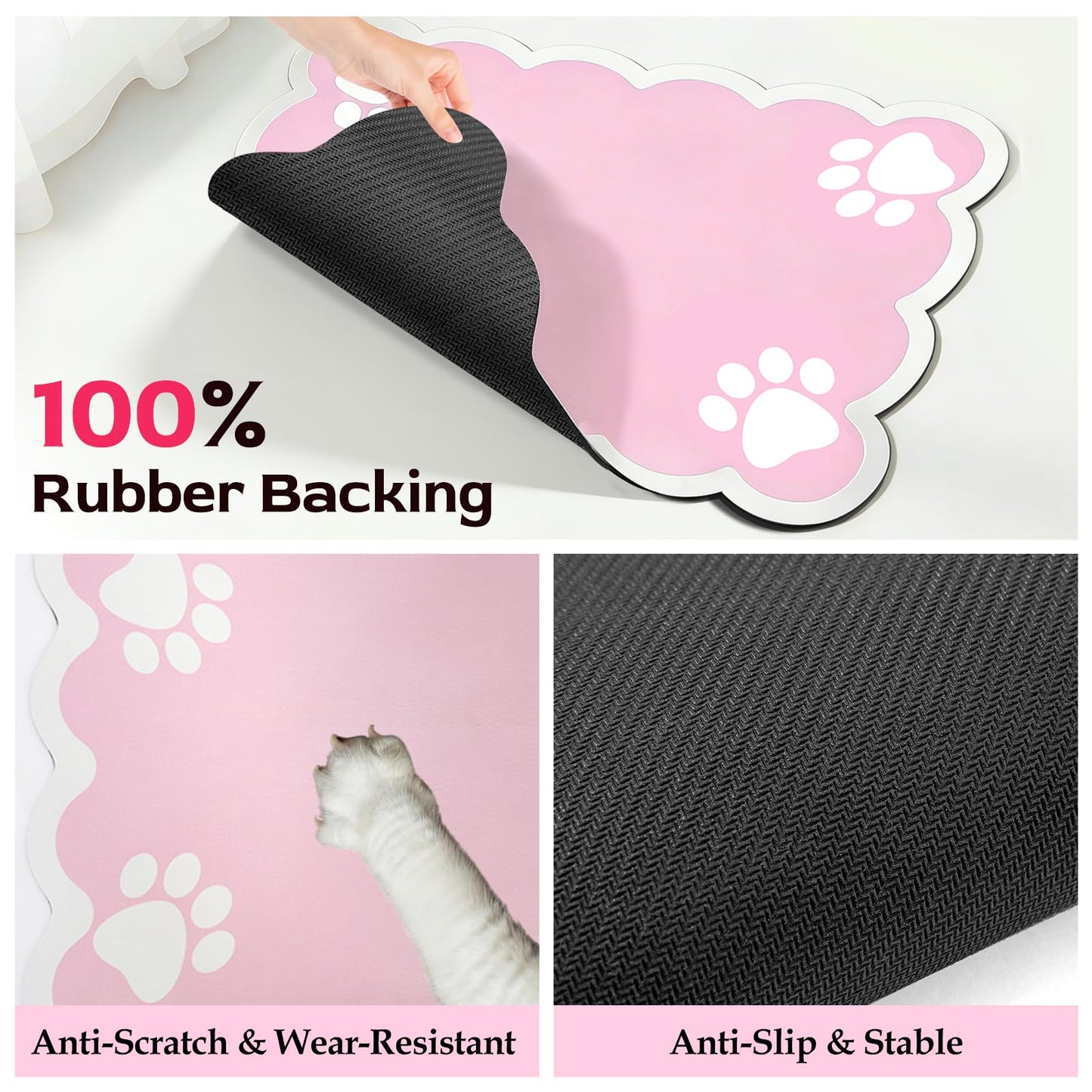 19×14in Cuttable Mat for Dog Bowls - Water Absorbent Mat for Dog Bowls with Rubber Non-Slip Backing, Quick Dry Dog Food Mat, No Stains & 3.5mm Thick Mat for Pet Food Bowls, Pink