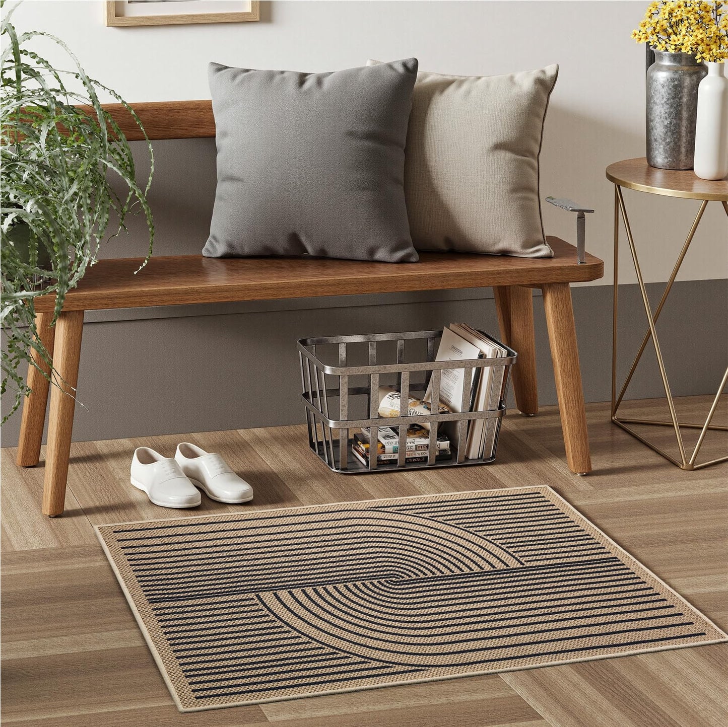 EDIMENS Rainbow Easy Jute Rug Entryway Rug, 2x3 Front Door Mat Small Entryway Non-Slip Washable Area Rug, Farmhouse Low Pile Indoor Outdoor Doormat for Entrance Entry Porch Doorway