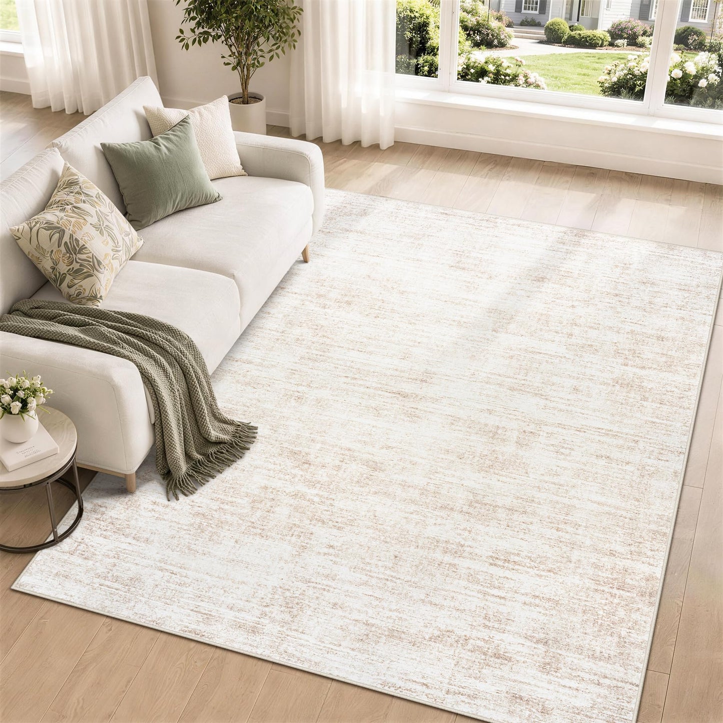 6x9 Area Rugs for Living Room Washable Rugs Neutral Abstract Large Rug Soft Modern Carpet Non-Slip Stain Resistant Low Pile Rug for Bedroom Dining Room Nursery Home Office Under Table Area Rug Beige