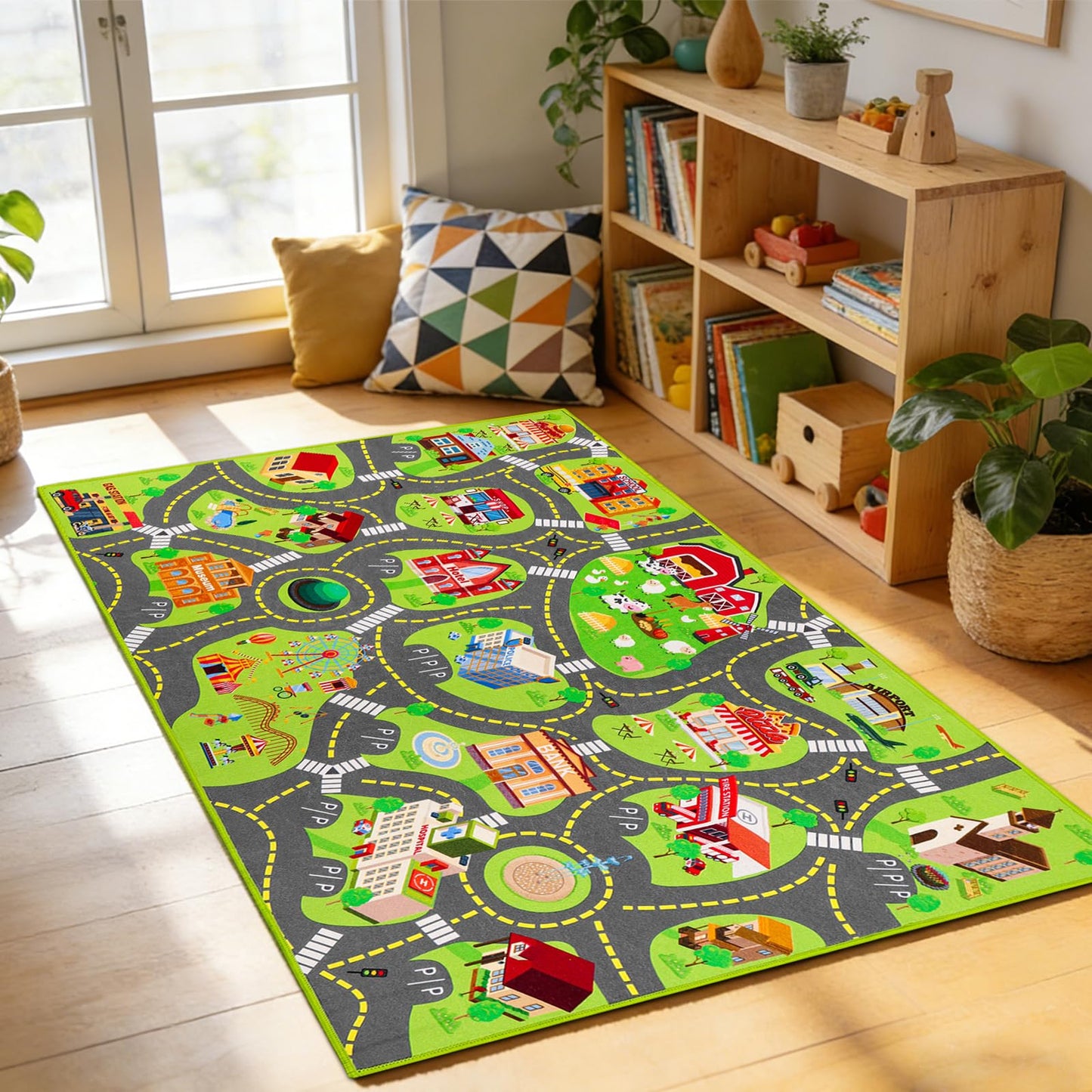 Kids Car Rug Play Mat, Non Slip City Road Carpet for Kids Toy Cars, Car Track Rug Play Mats for Floor, Educational Vehicle Rugs for Playroom Bedroom Kids Room, Machine Washable (60"X36", A)