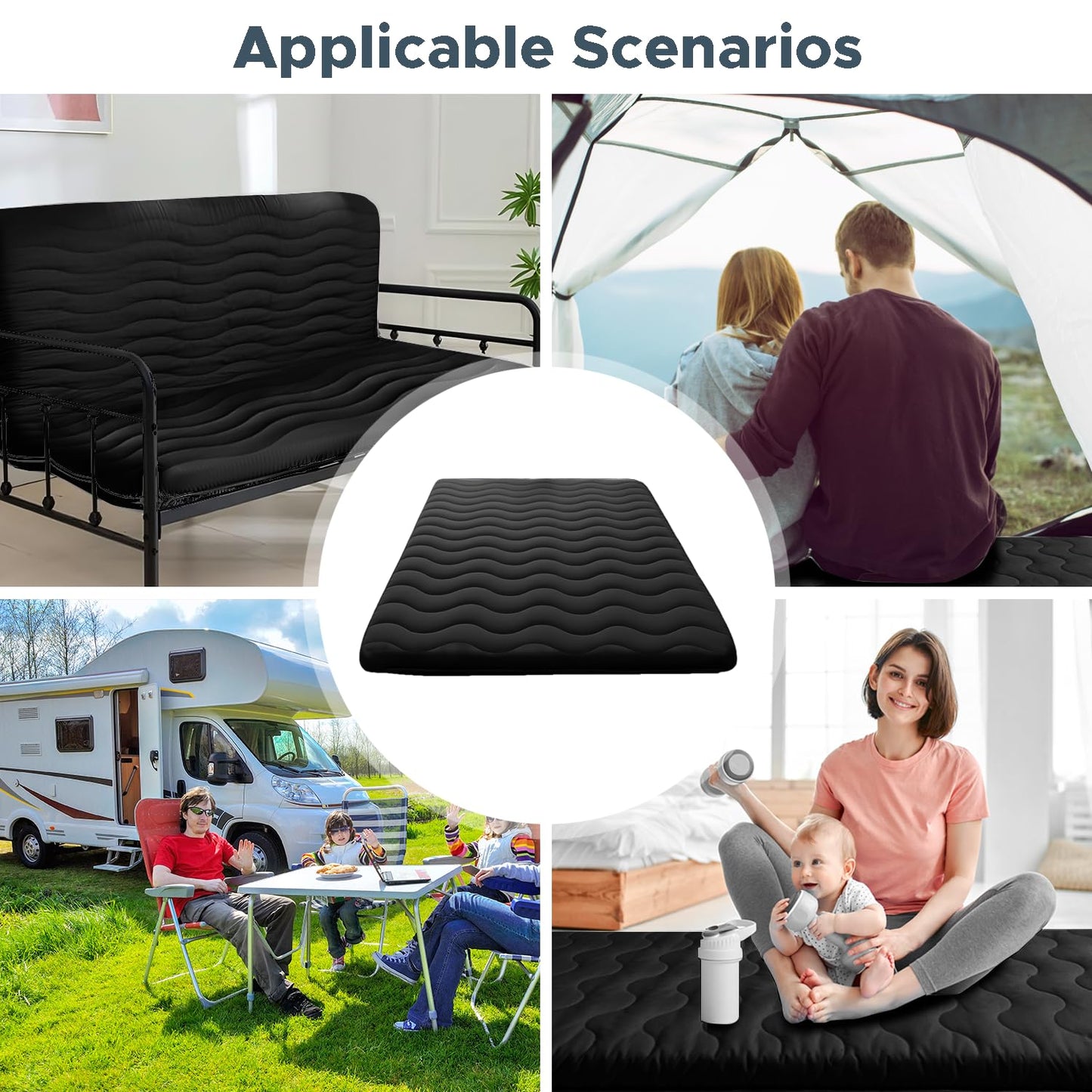 Japanese Floor Mattress, 100% High Density Comfortable Foam, 4" Thicken Foldable Mattress Tatami Mat Sleeping Pad, Ideal for Comfort and Support, Kids Floor Lounger Camping Bed Sofa, Black, Queen