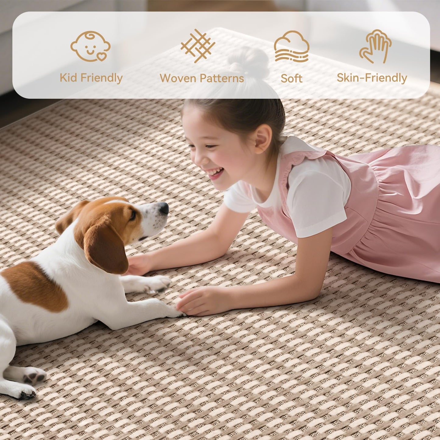 YDKGL Boho Washable Area Rugs 5x7 ft, Non Slip Area Rug for Living Room, Braided Office Rugs Bedroom Rug Woven Washable Indoor Floor Carpets for Office Dining Bedroom Living Room, Easy to Clean, Brown