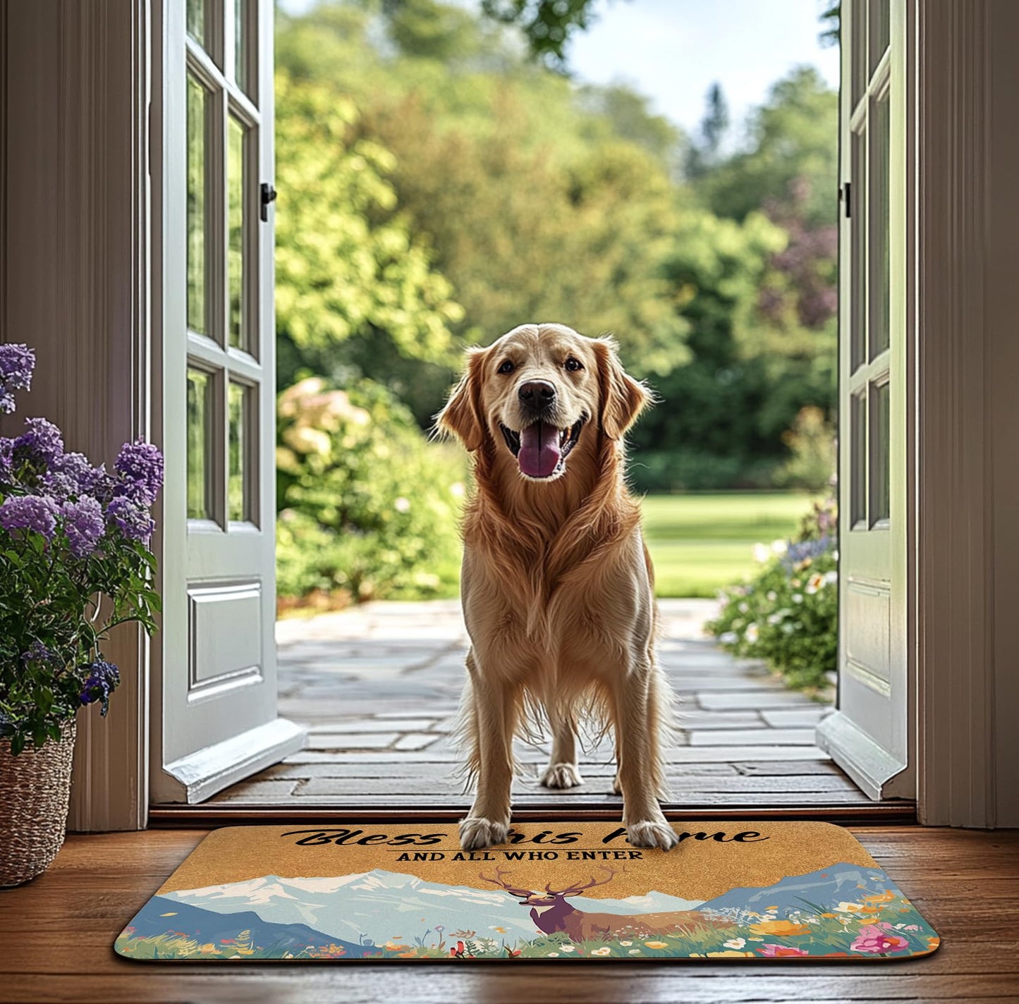 Uilatyu Bless This Home and All Who Enter Deer Door Mat